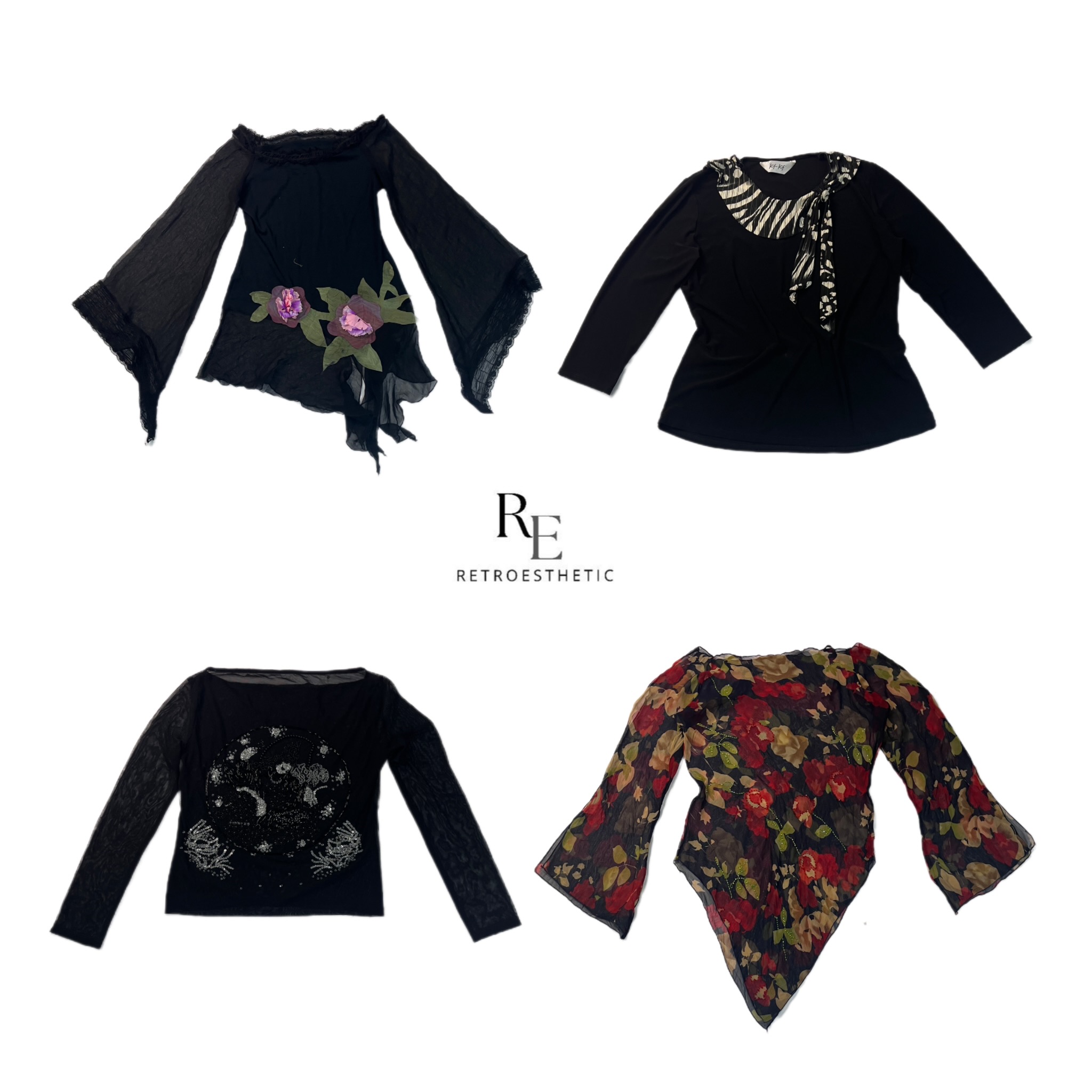 Y2Kブラックゴシックフルスリーブトップス Re-2432