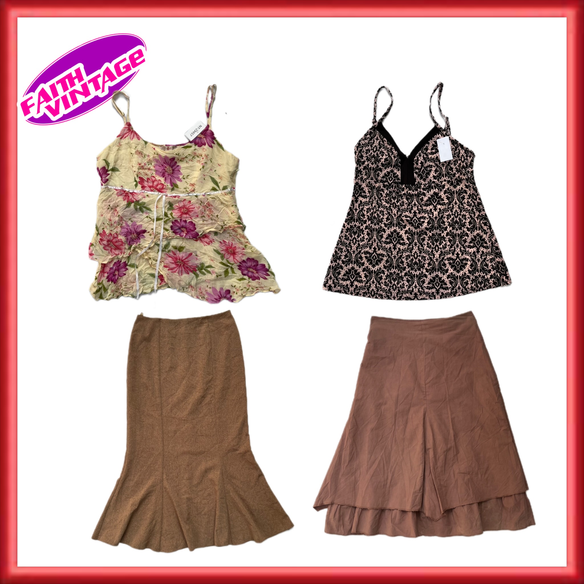 「Y2K フロウィー＆デリケート シルエット スカートとキャミ ミックス (FV-049)」