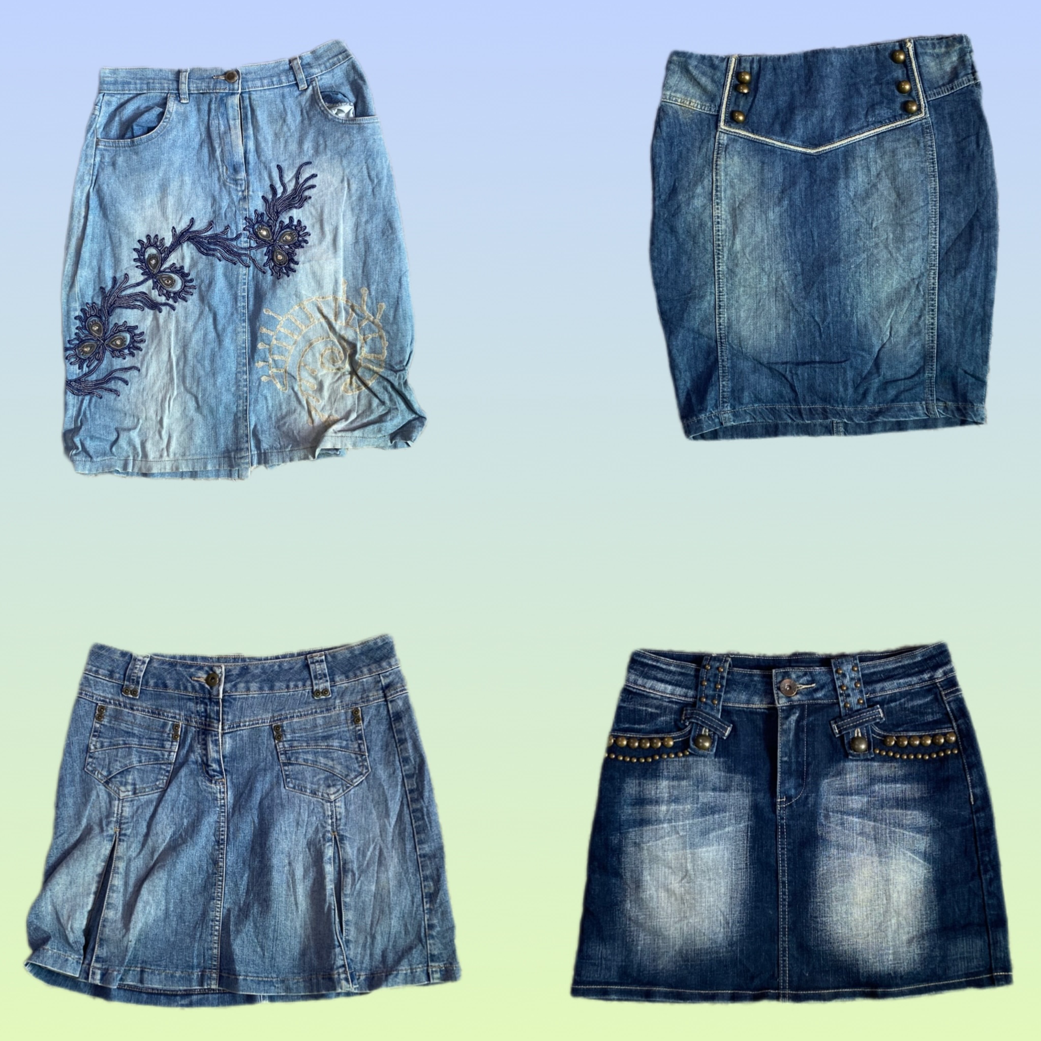 Jupes midi en denim uniques Y2K (TS-1445)