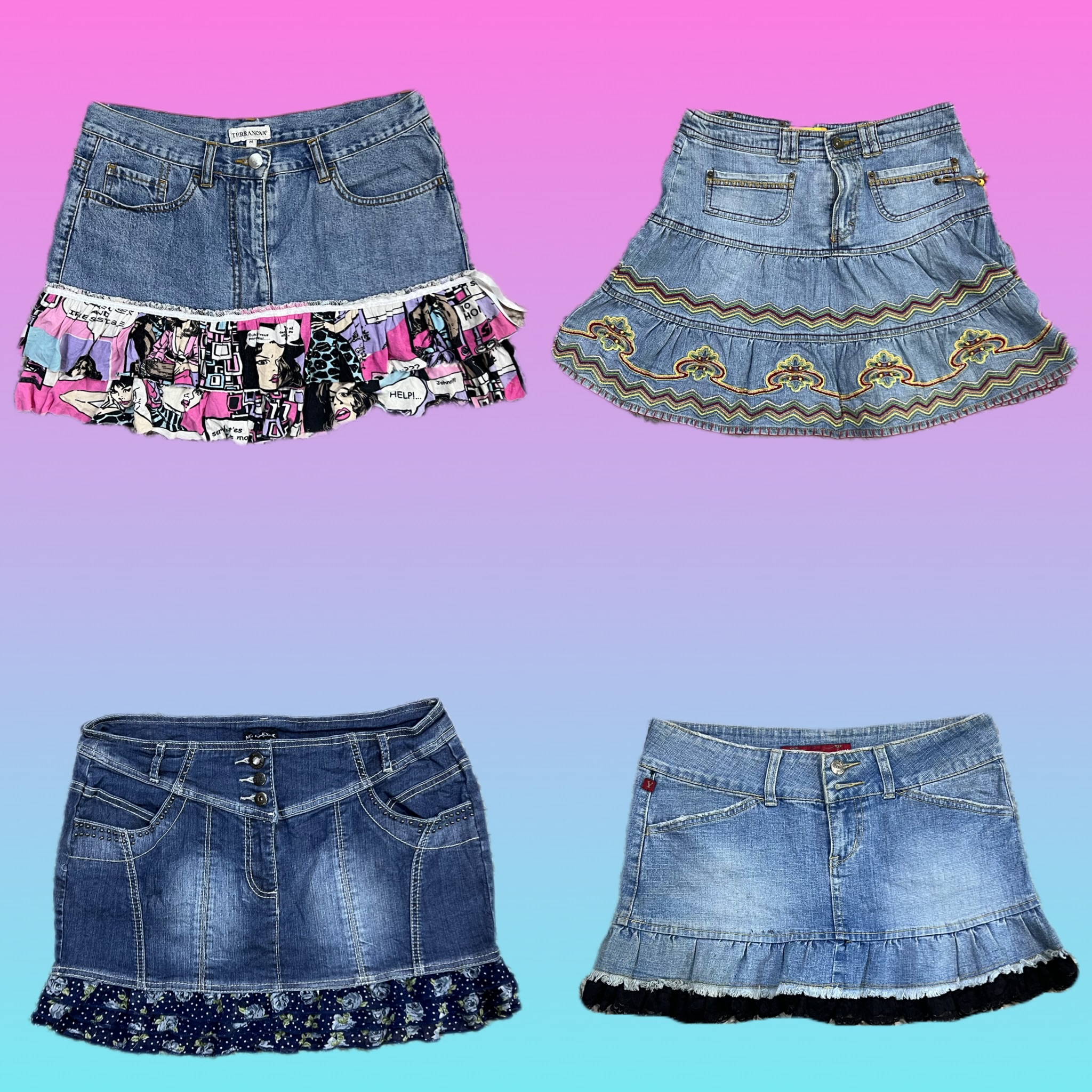 Y2K Unique Denim Mini Skirts (TH-084)