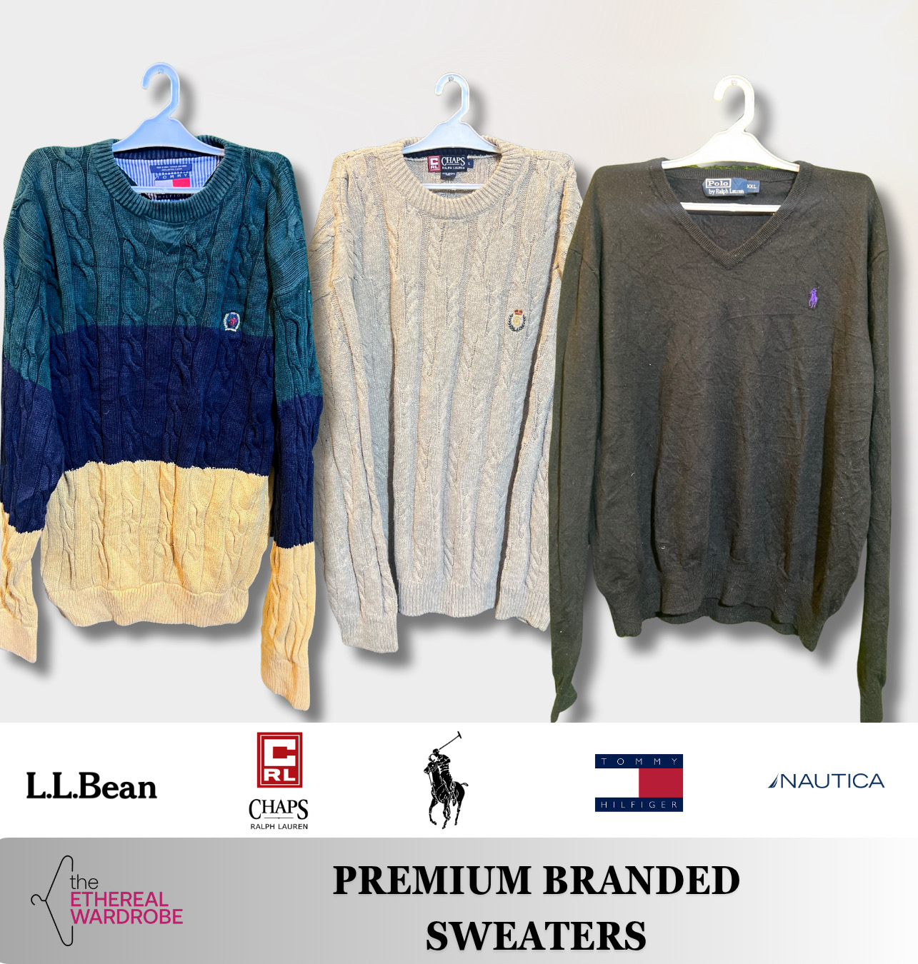Premium-Markenpullover einschließlich Polo Ralph Lauren, Tommy Hilfiger, Chaps, Nautica, LL Bean und anderen Top-Marken