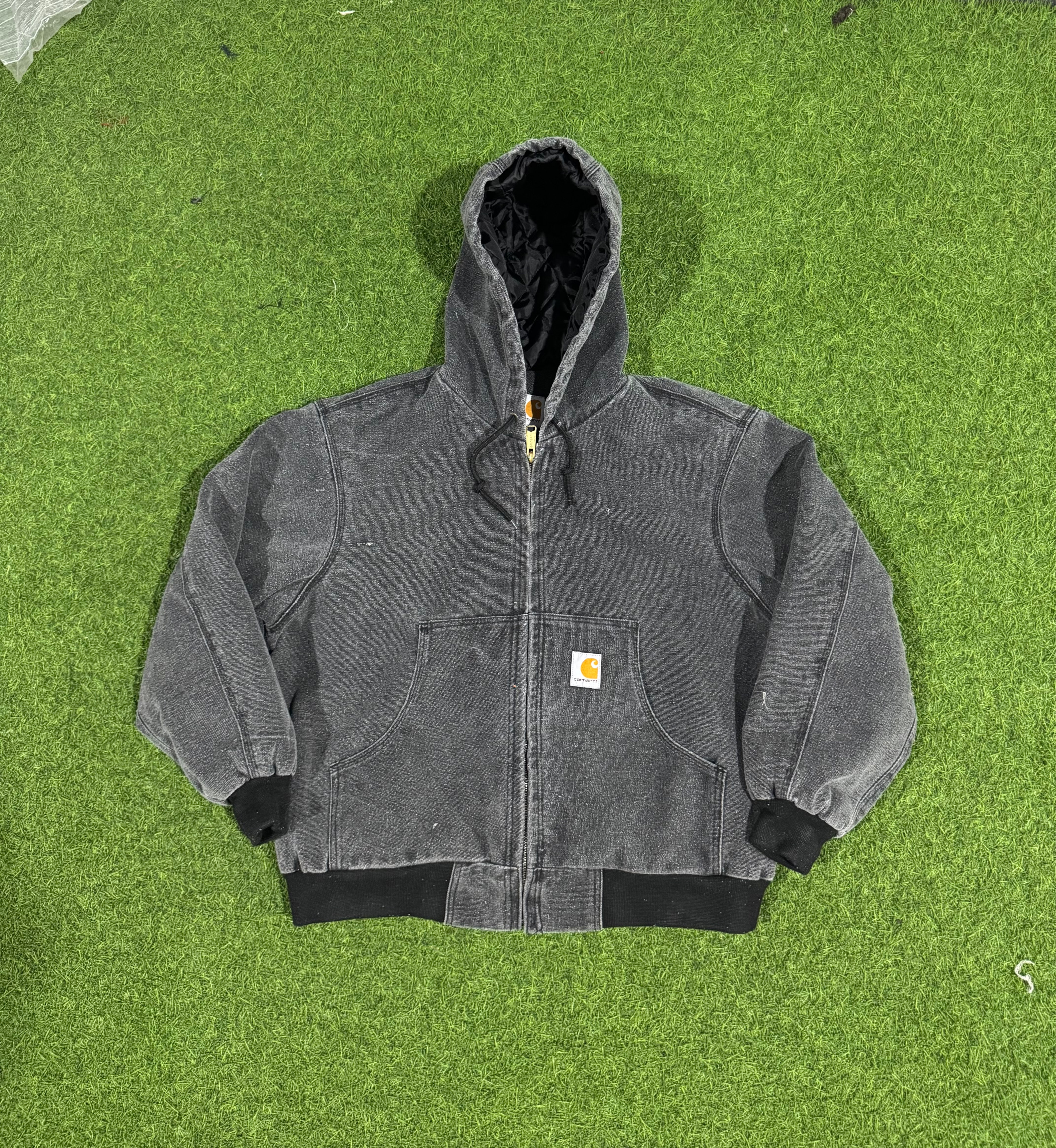 Rework style acid wash black carhartt hooded jackets