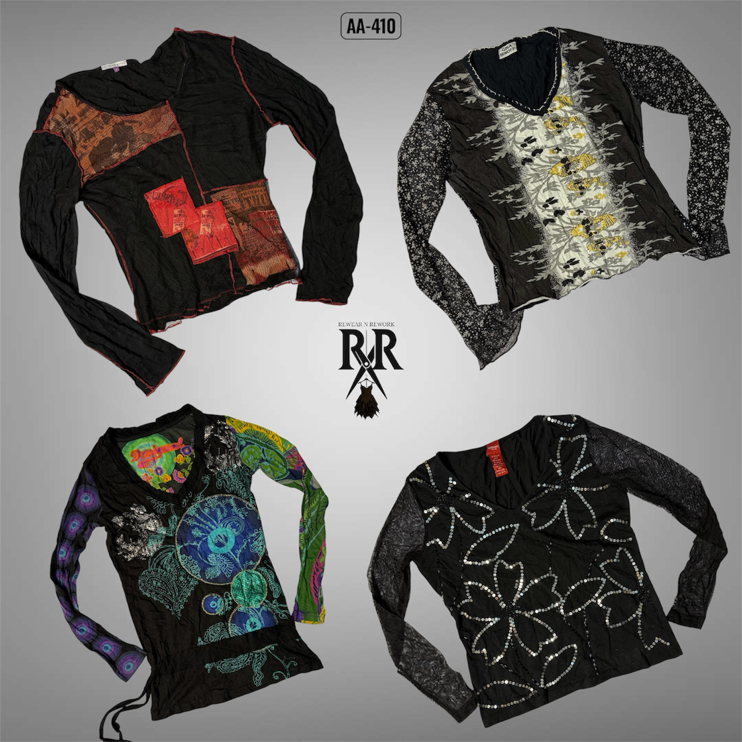 Y2K All Black Rave Full Sleeve Tops (AA-410)