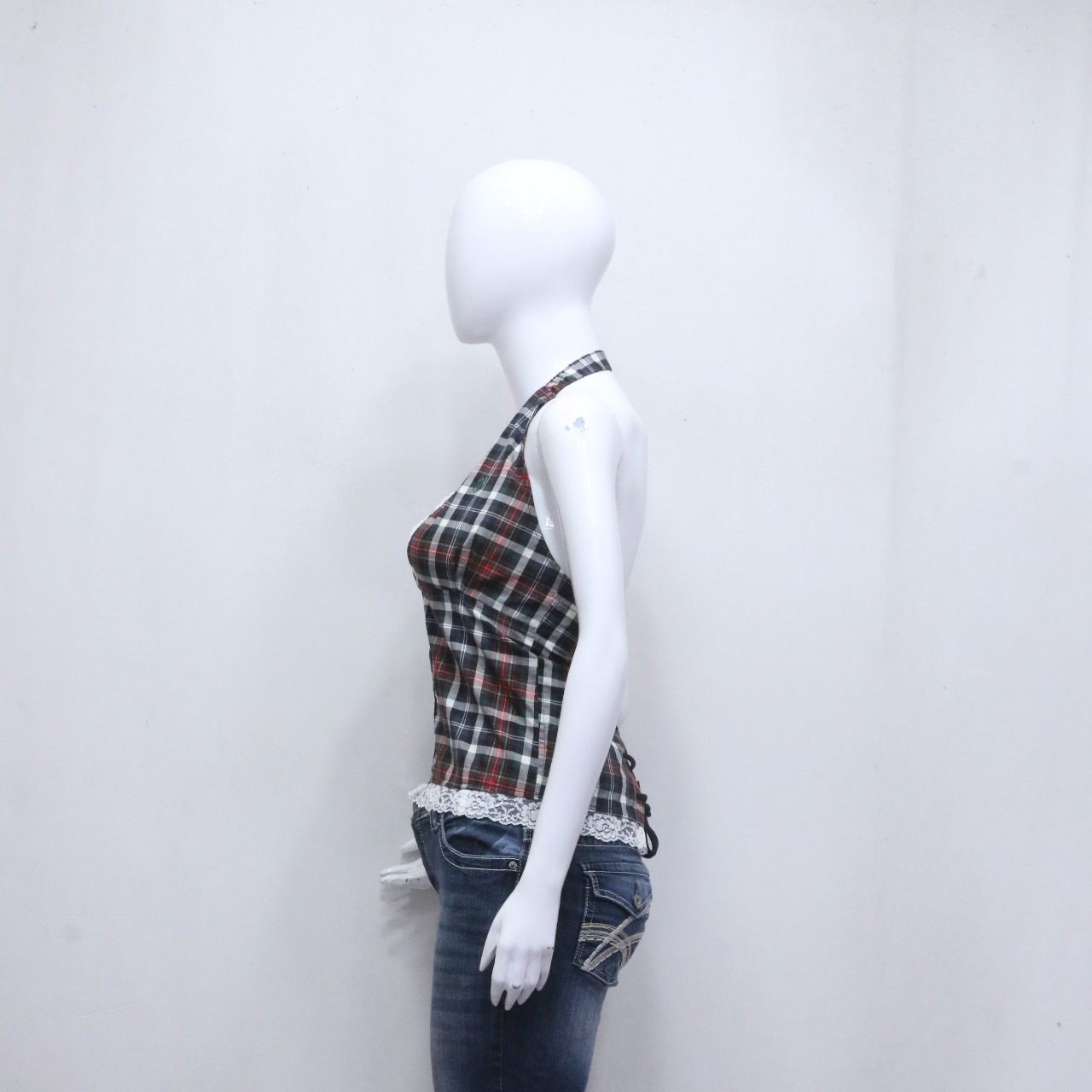 CR736 Upcycled Flannel Halter Top
