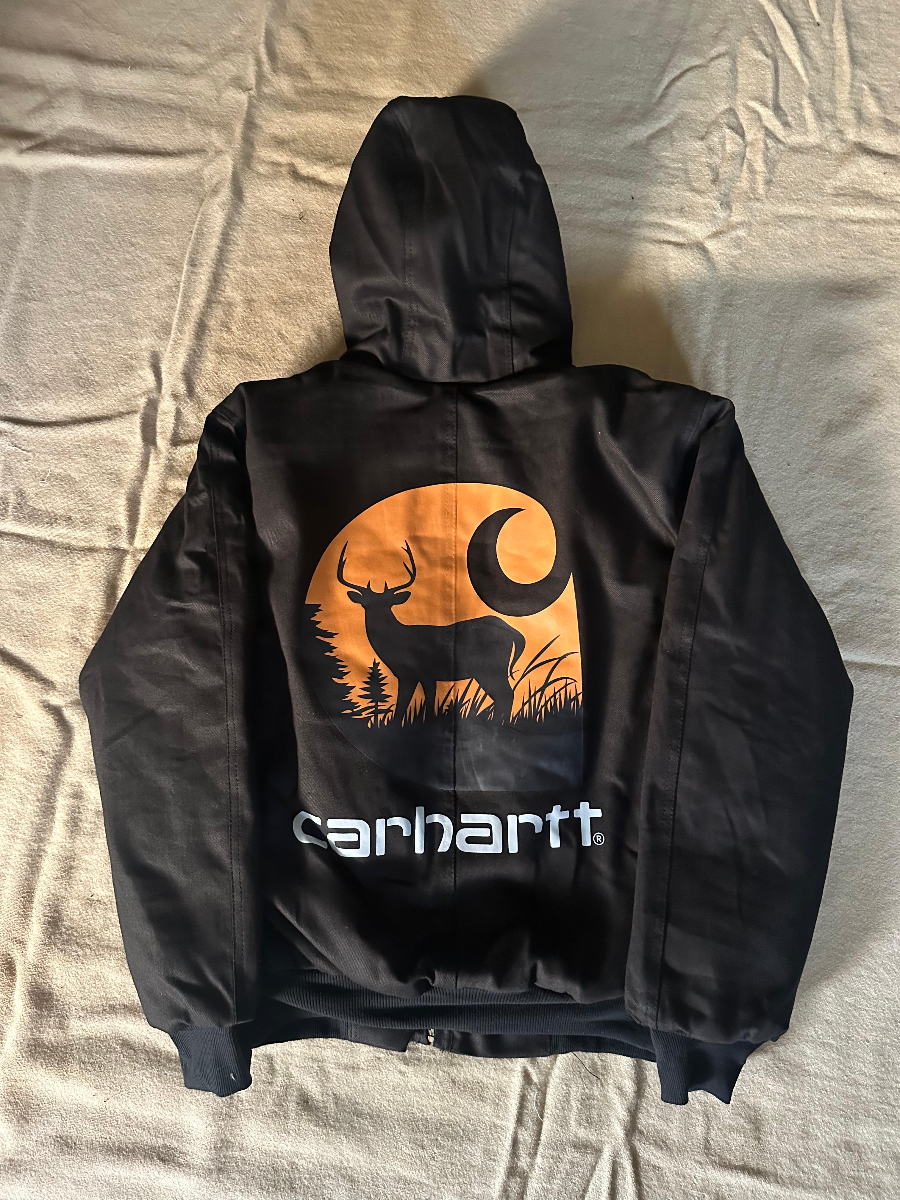 Carhartt rework style orange printed hooded jacket