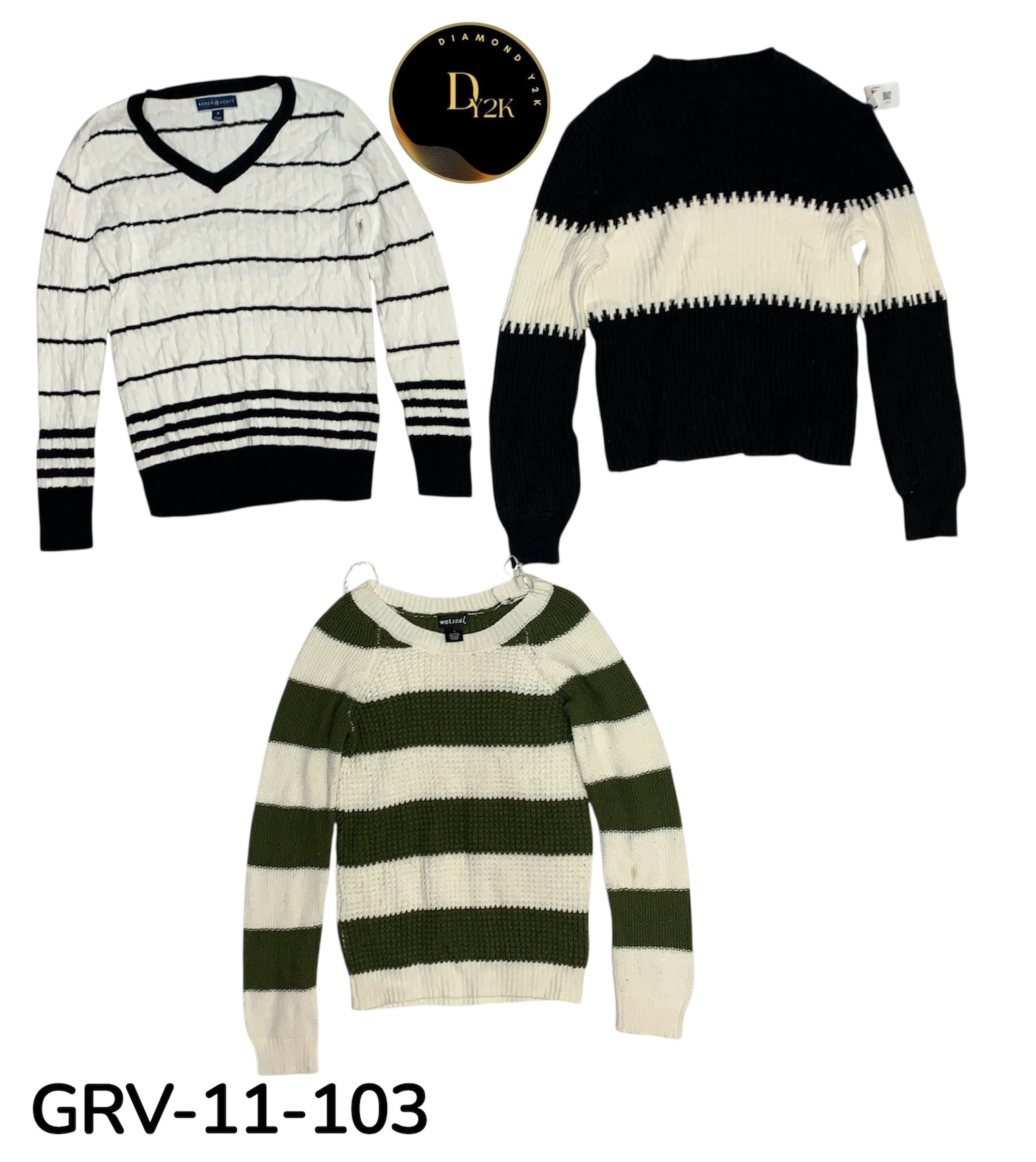 Y2Kレトロニットセーター ラウンド＆Vネック – クラシック2000年代の美学 (GRV-11-103)