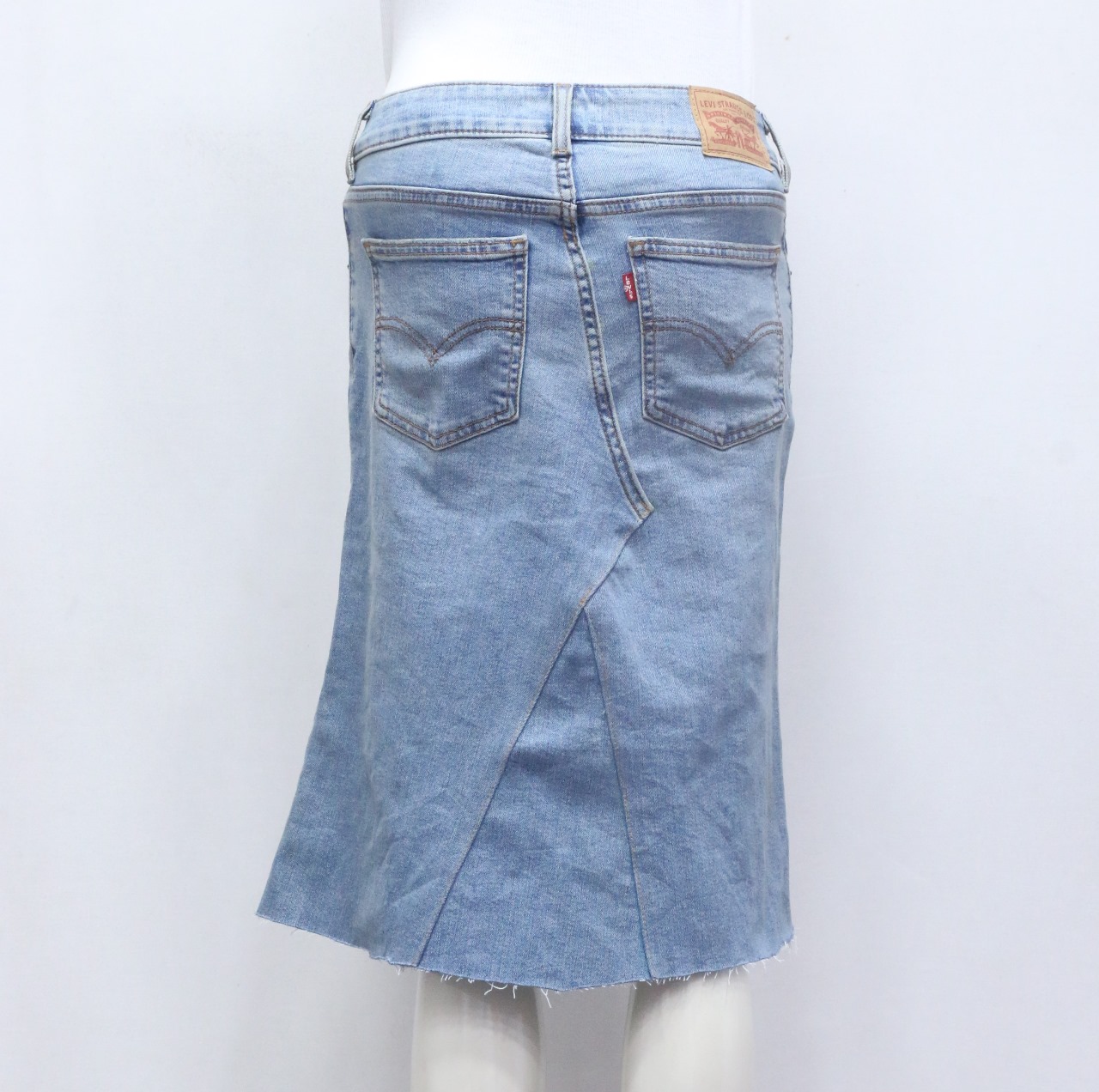 CR738 Upcycled Dual-Tone Geometric Cut-Out Denim Skirt