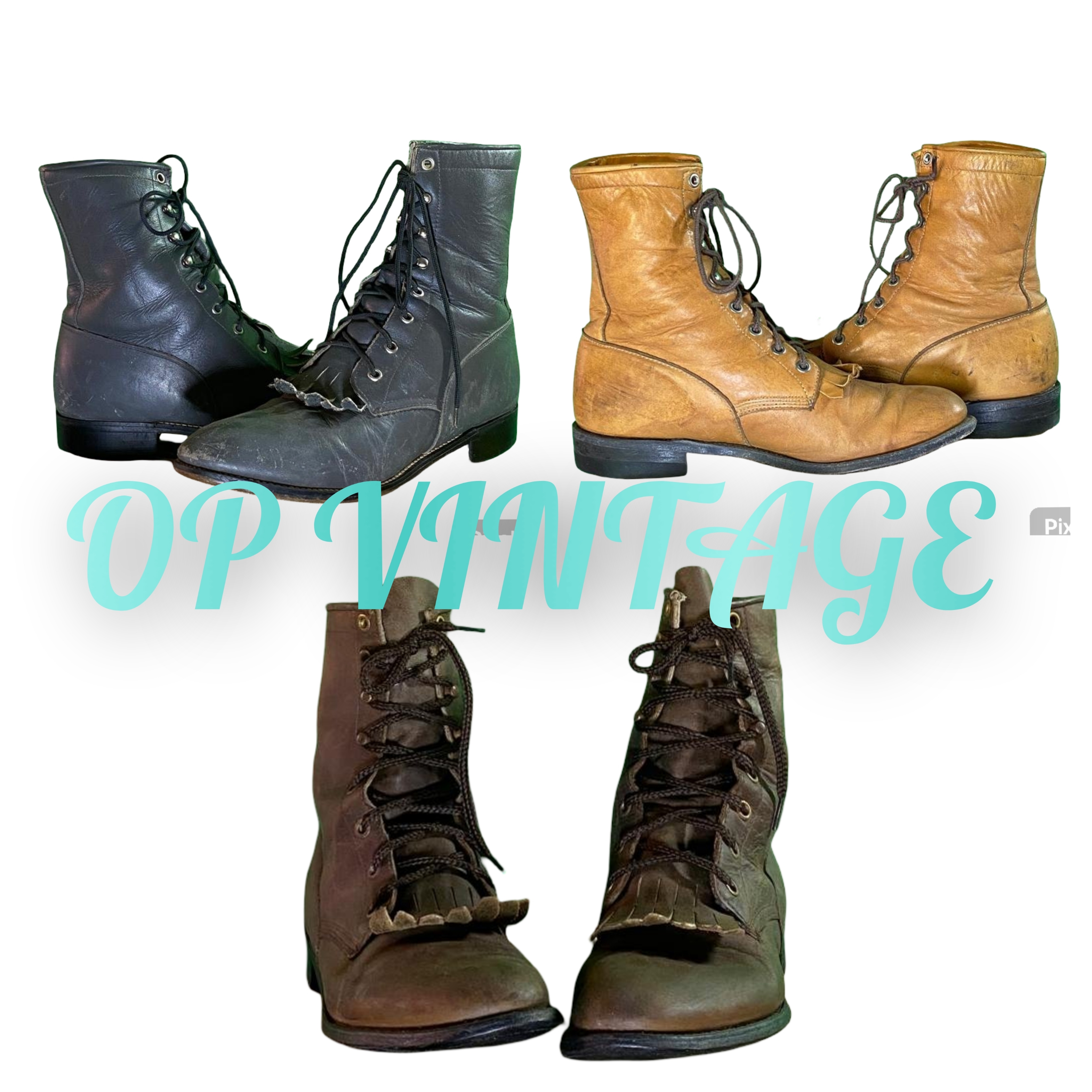 Op vintage 0068 Branded Harness Schnürstiefel