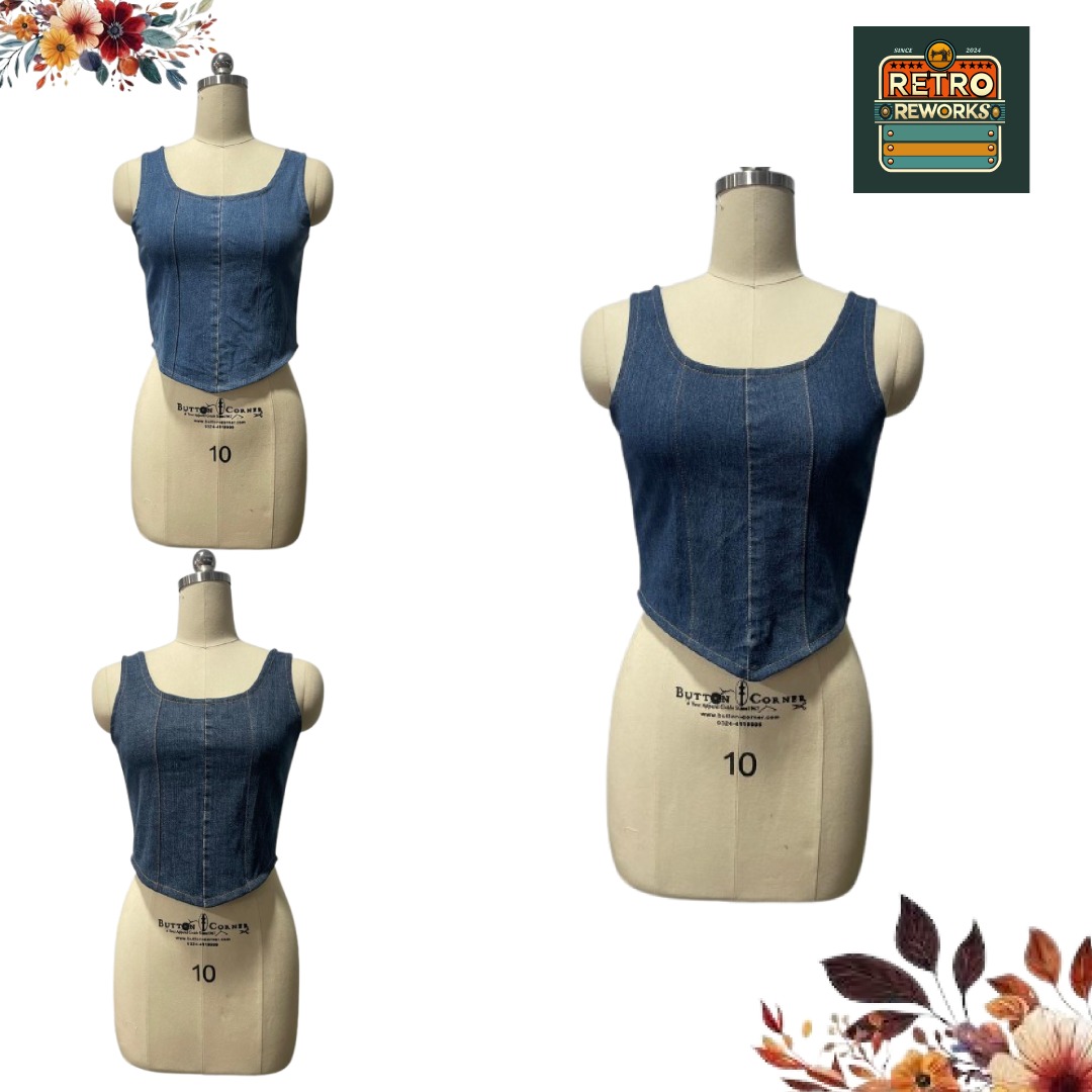 SS25 Upcycled Denim Zip-Up Corset Top