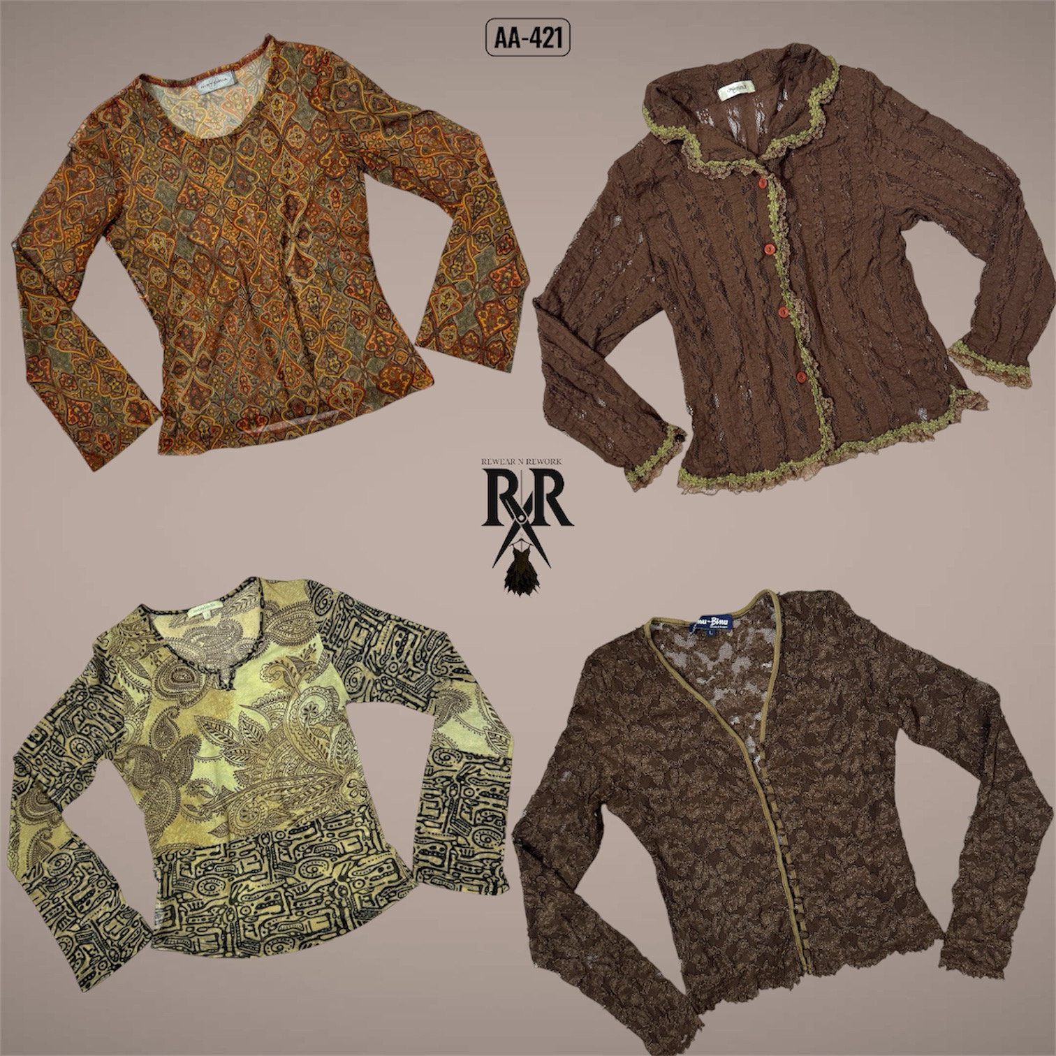 Y2Kアーストーンフルスリーブトップス (AA-421)