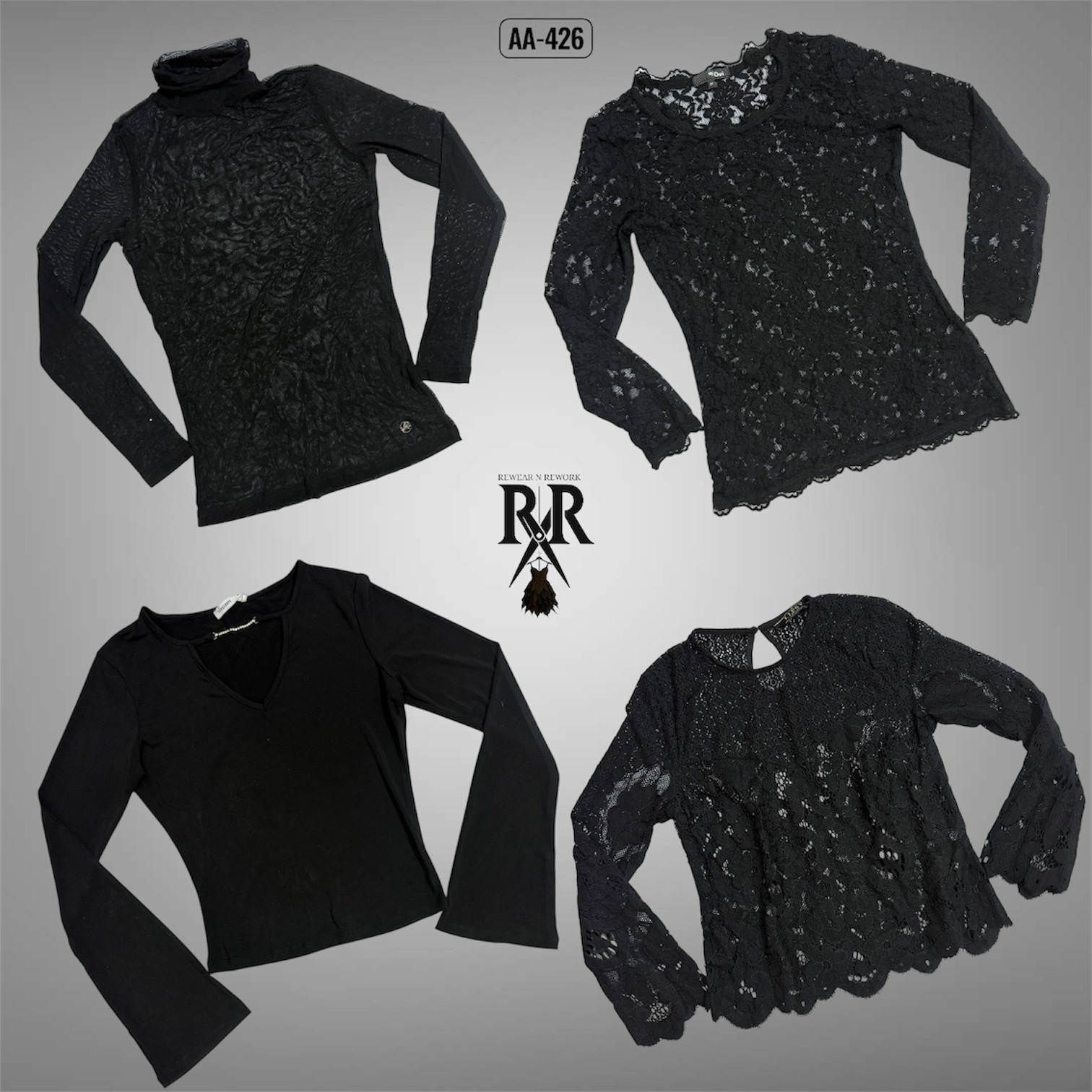 Y2K ブラック ゴシック フルスリーブ トップス (AA-426)