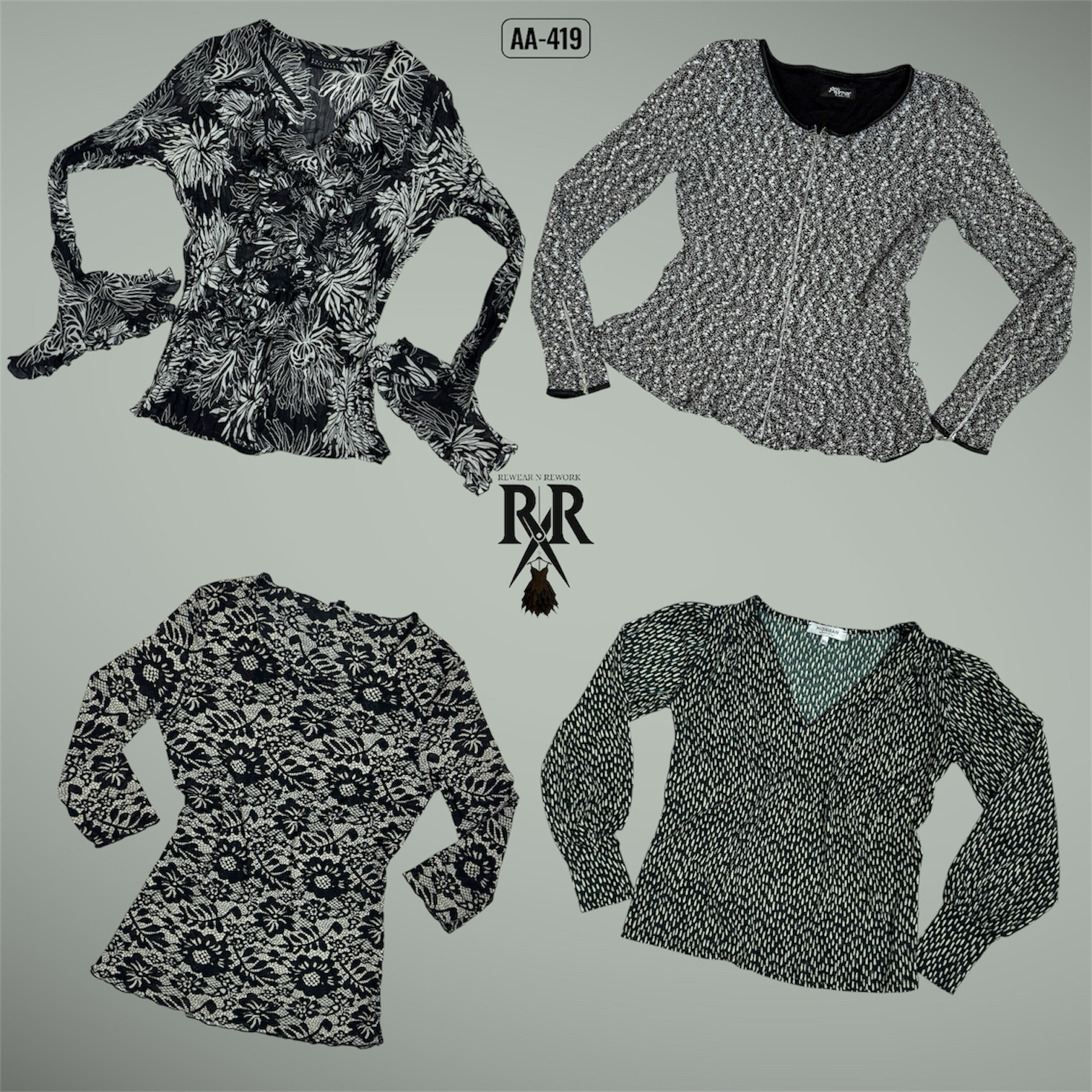 Y2K ブラックウェーブ フルスリーブ トップス (AA-419)