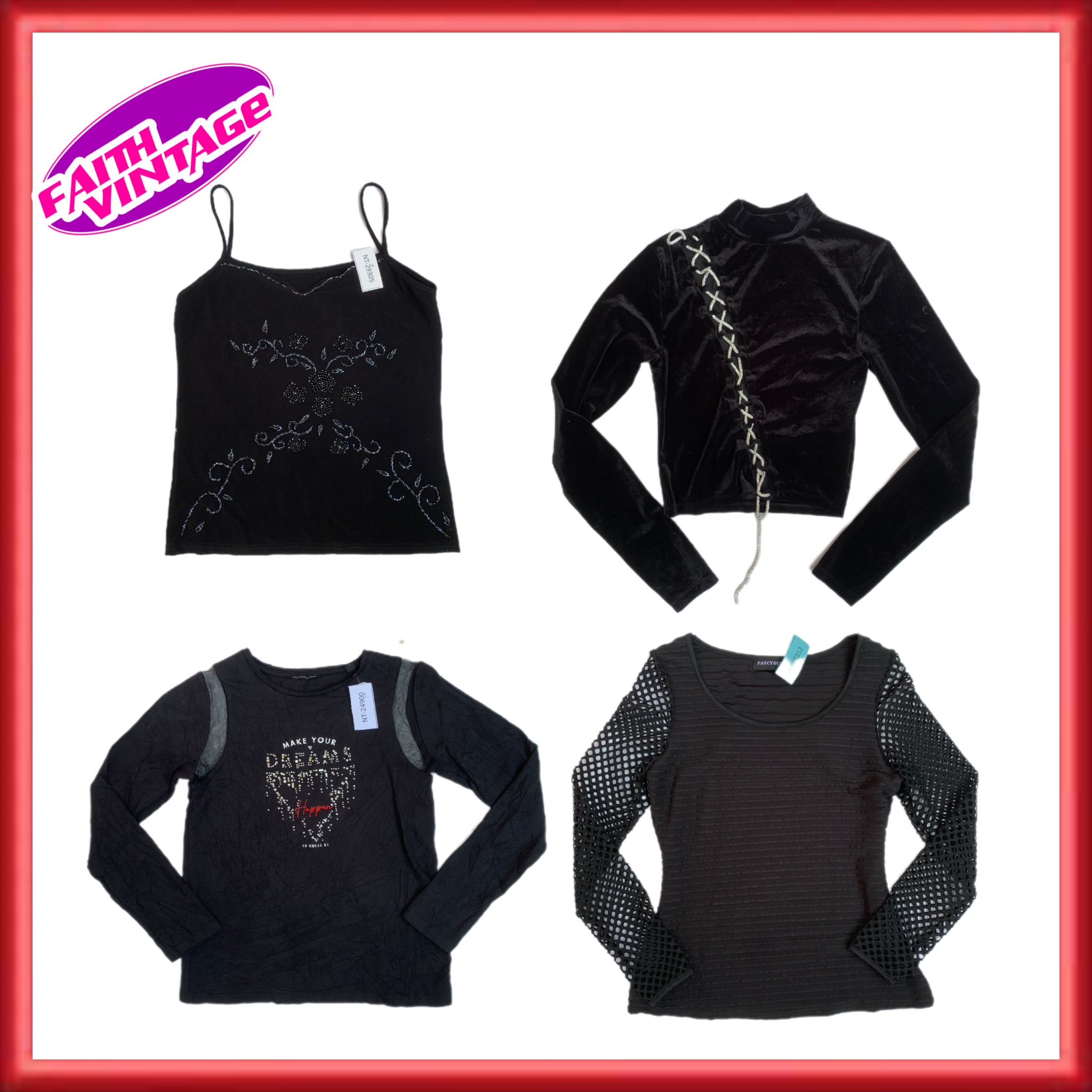 ブラックベルベットミックスオールスタイルブラックトップス (FV-081)