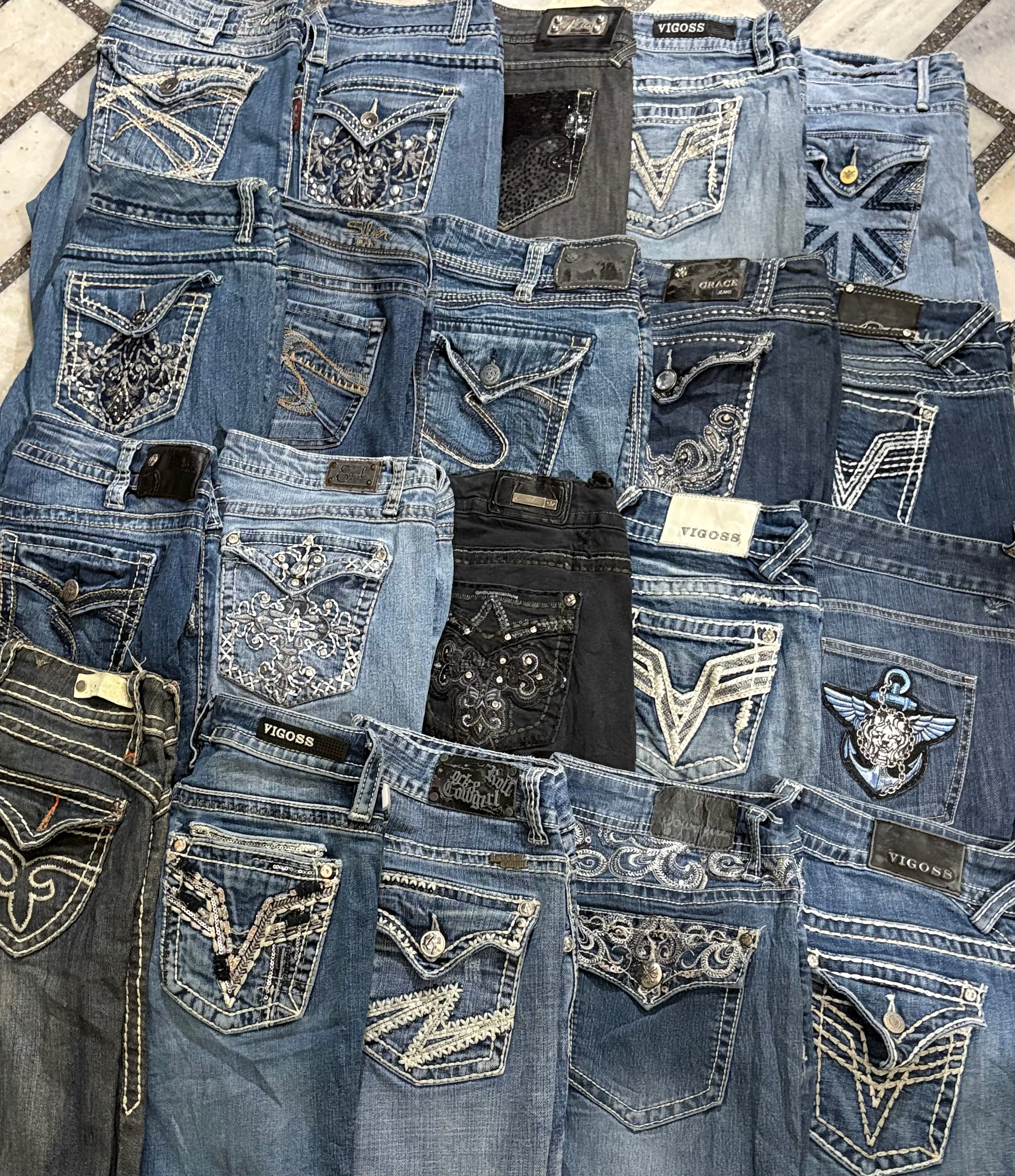 Y2K LADIS JEANS BUNDLE ALL HEAVY STONE AND FAT THREAD ARTICALS