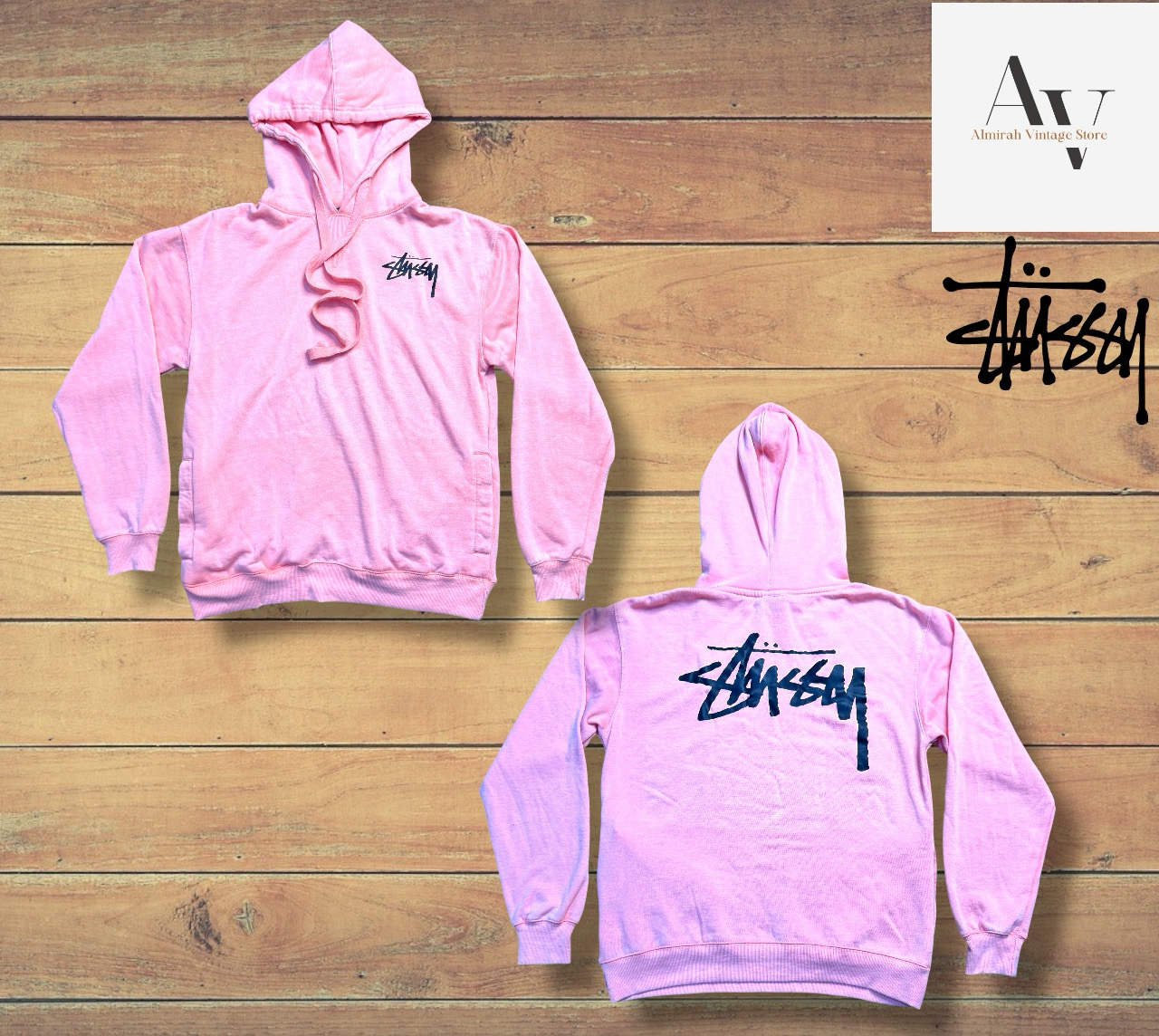  sweat à capuche imprimé en rose rework de Stussy