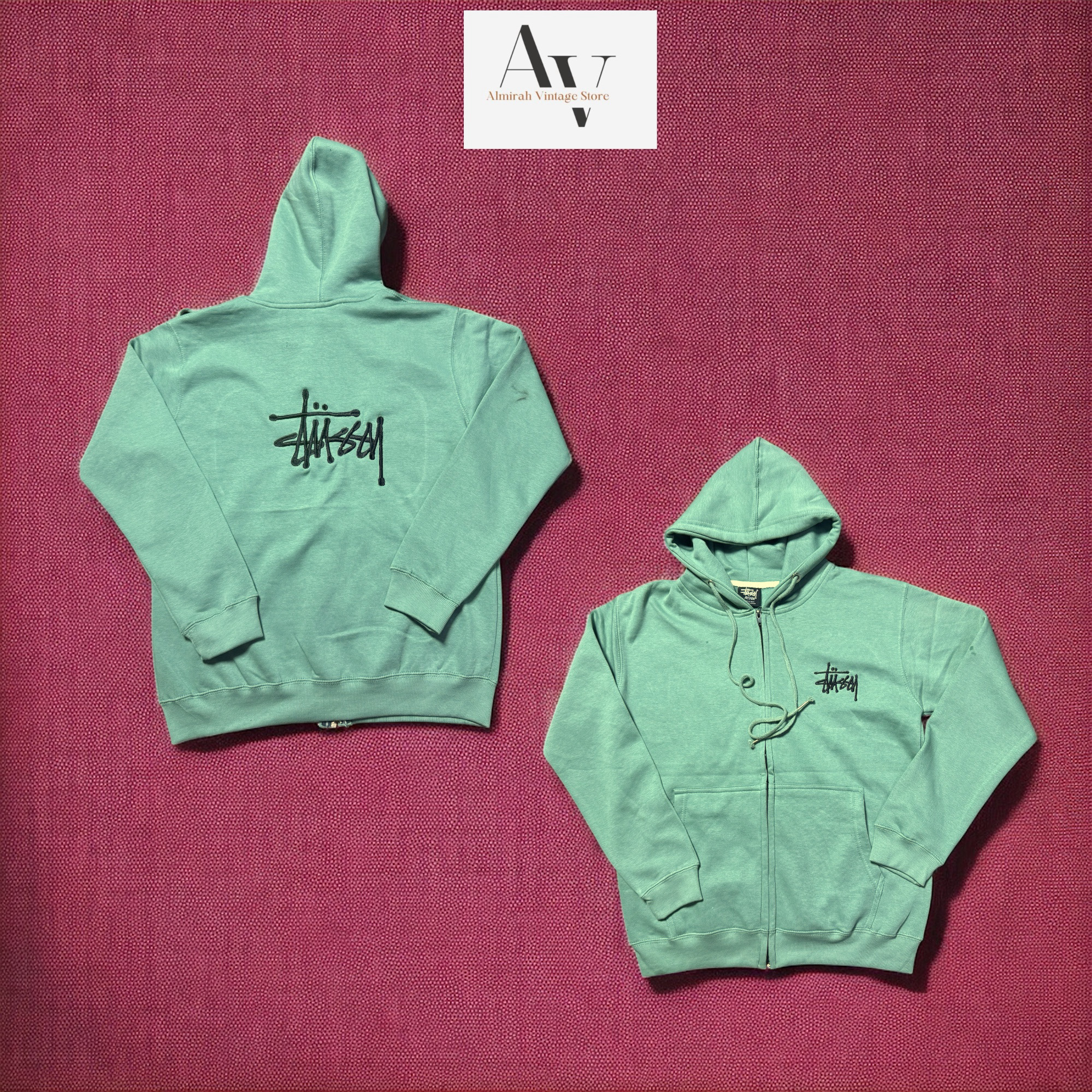 Stussy retravaillé style zip vert hoodie