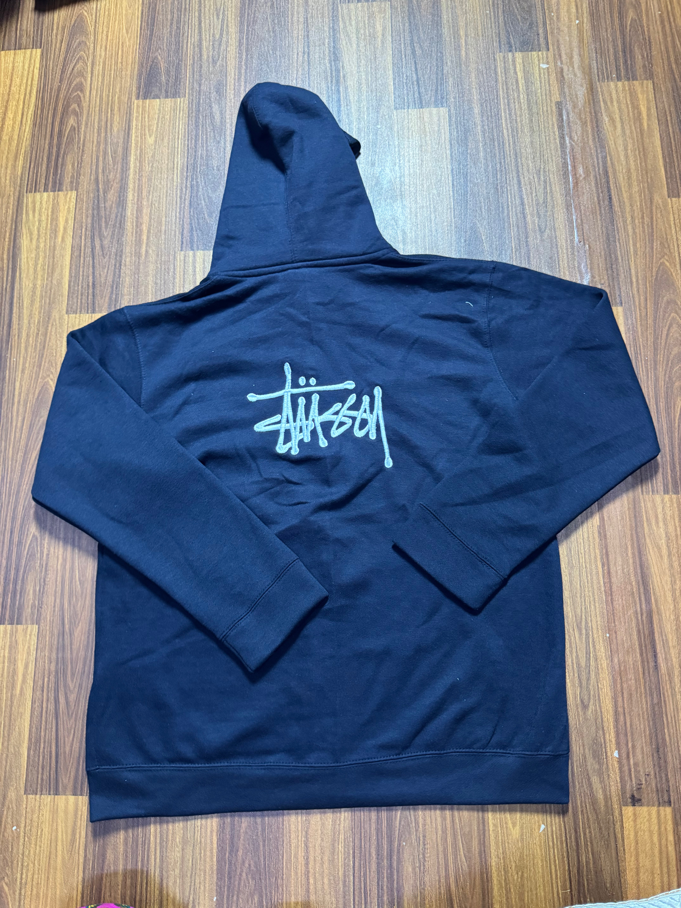 Stussy retravaillé style hoodie bleu avec fermeture éclair