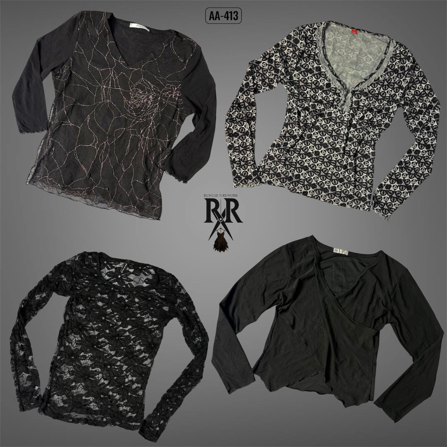 Y2K Black Rave Full Sleeve Tops (AA-413)