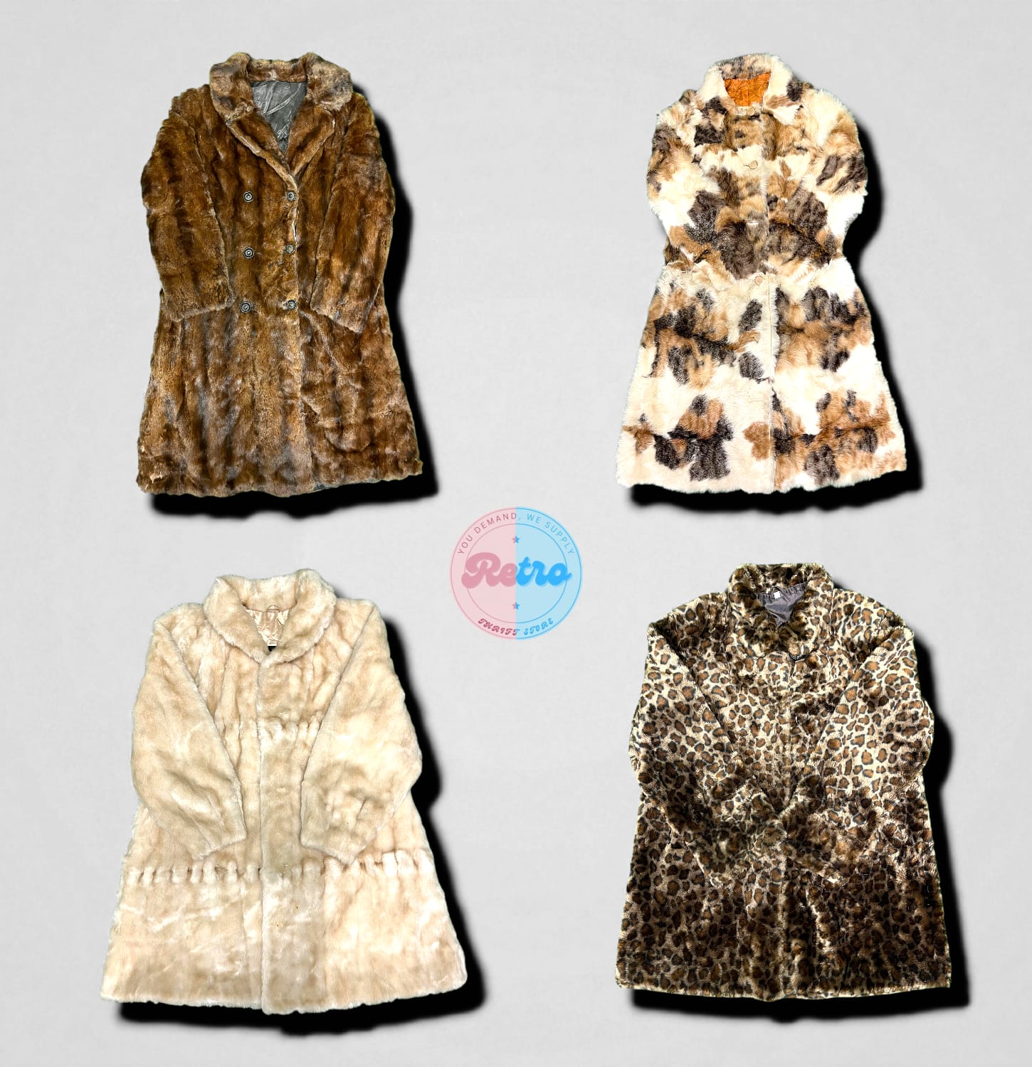 Collection de manteaux en fausse fourrure rétro – Tons terreux et motifs texturés