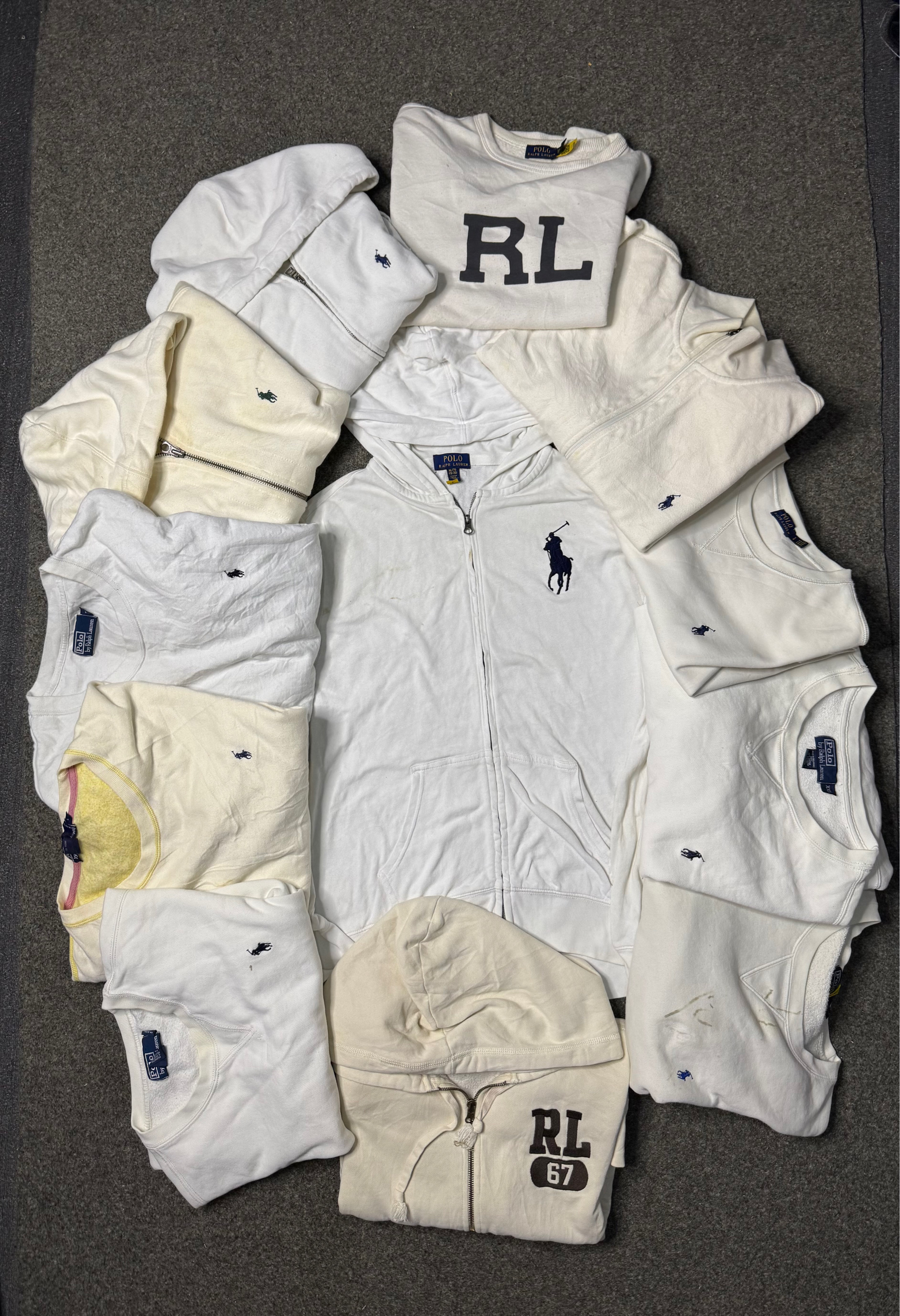 ホワイト ラルフ・ローレン フルジップ & ラウンドネック スウェットシャツ