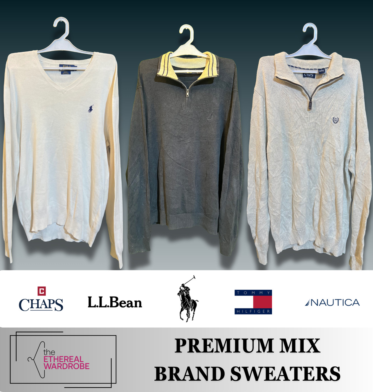 Branded sweaters including 1/4 Zip (Ralph Lauren, Tommy Hilfiger, LL Bean, Chaps and Nautica)