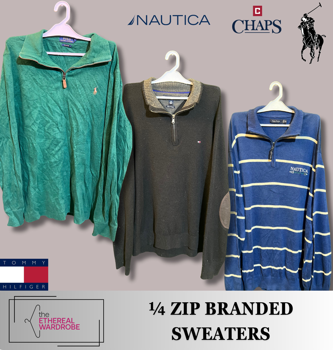 Branded 1/4 Zip Sweaters including Ralph Lauren, Tommy Hilfiger, Nautica and chaps