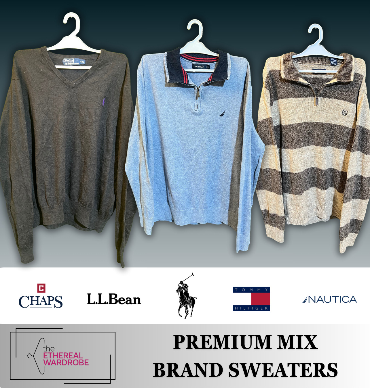 Mix brand sweaters including 1/4 Zip (Ralph Lauren, Tommy hilfiger, Chaps, Nautica and LL Bean