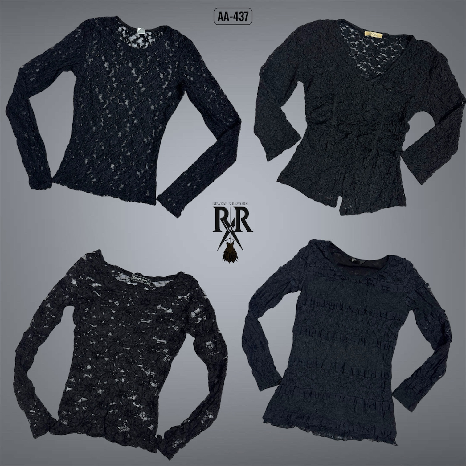 Y2K All Black Gothic Full Sleeve Tops (AA-437)