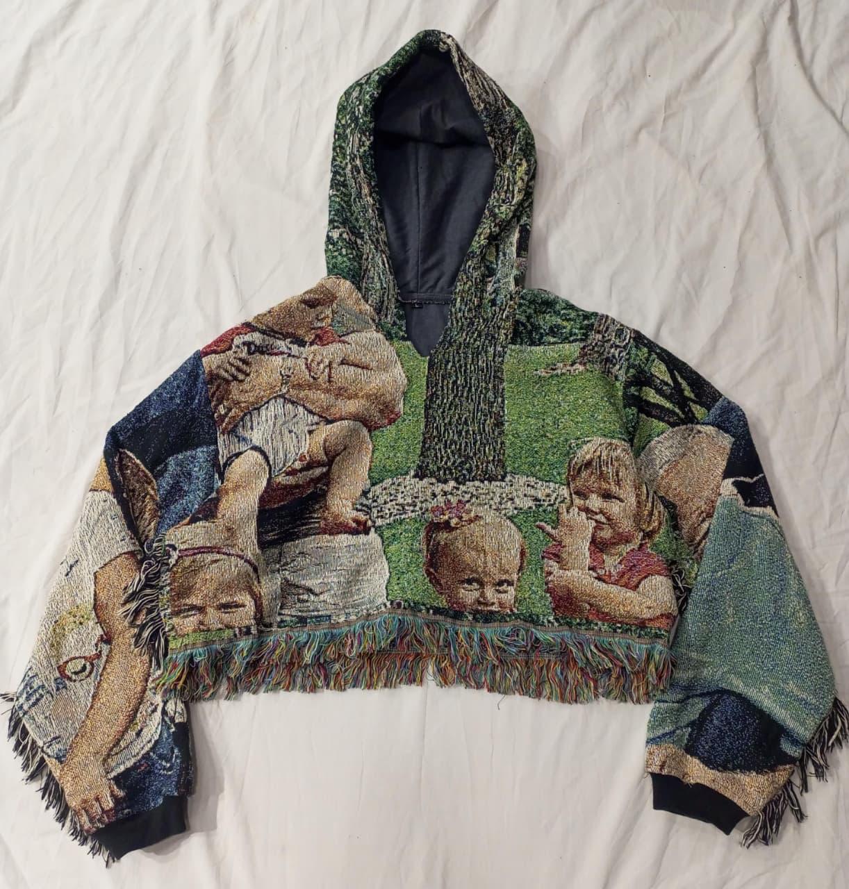 CR769 Upcycled Tapestry Memories Cropped Hoodie