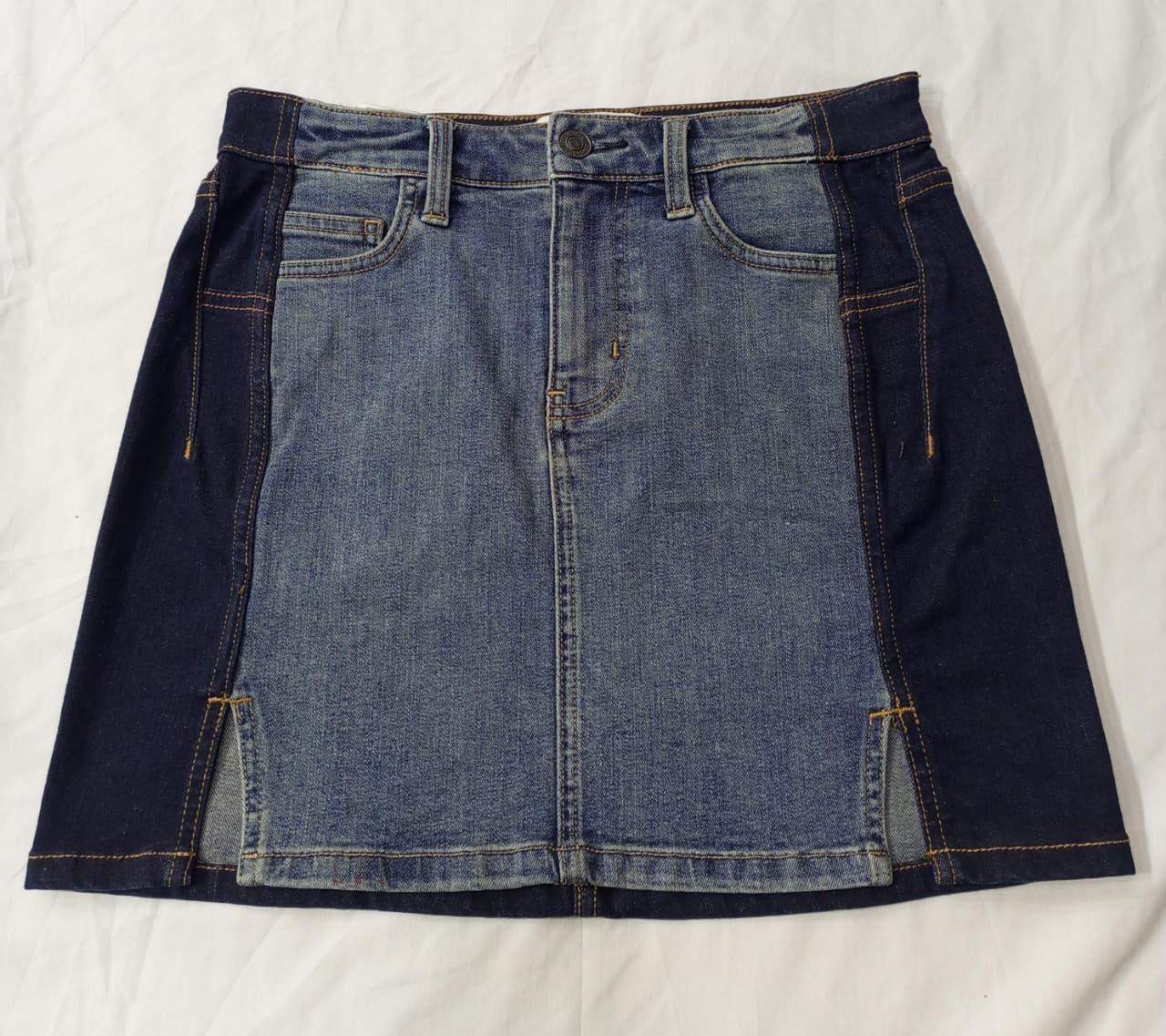 CR772 Upcycled Two-Tone Denim Mini Skirt