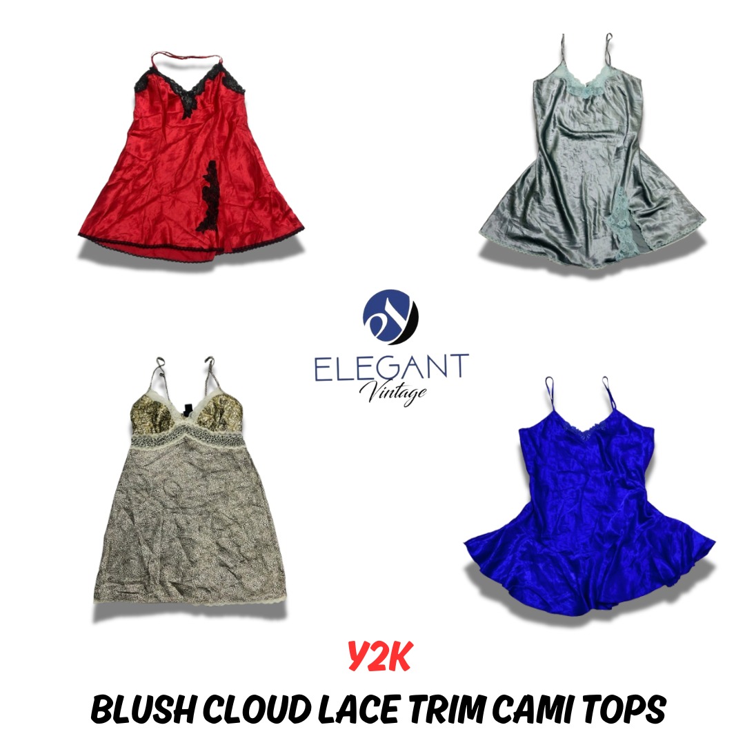 Y2K Blush Cloud Lace Trim Cami Tops - EV0821