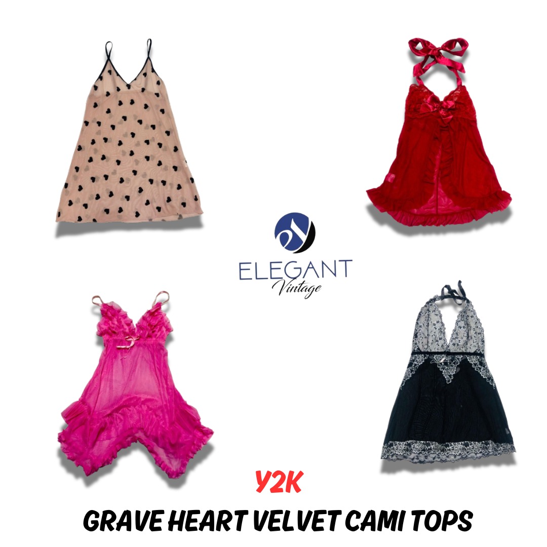 Y2K Grave Heart Velvet Cami Tops - EV0815