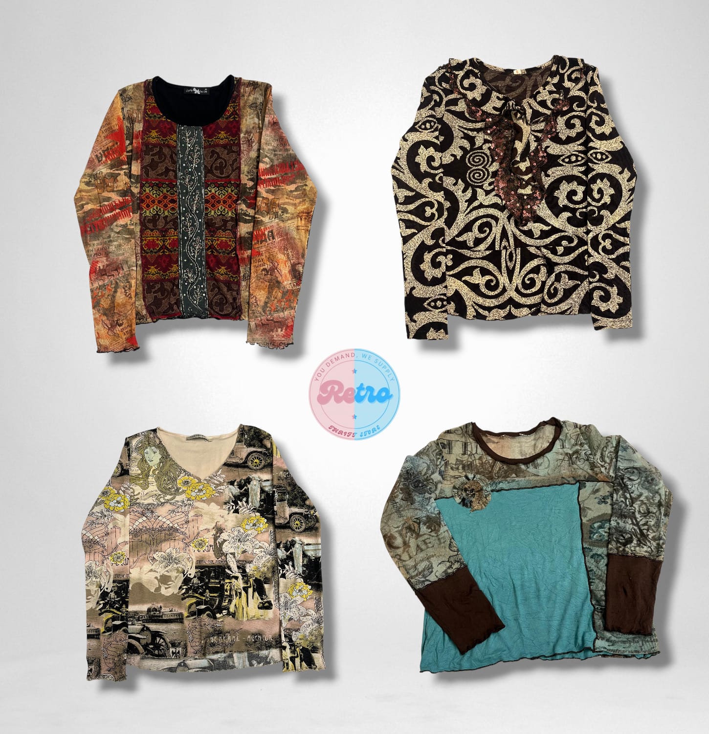 Y2k mesh and graphic tops (E)