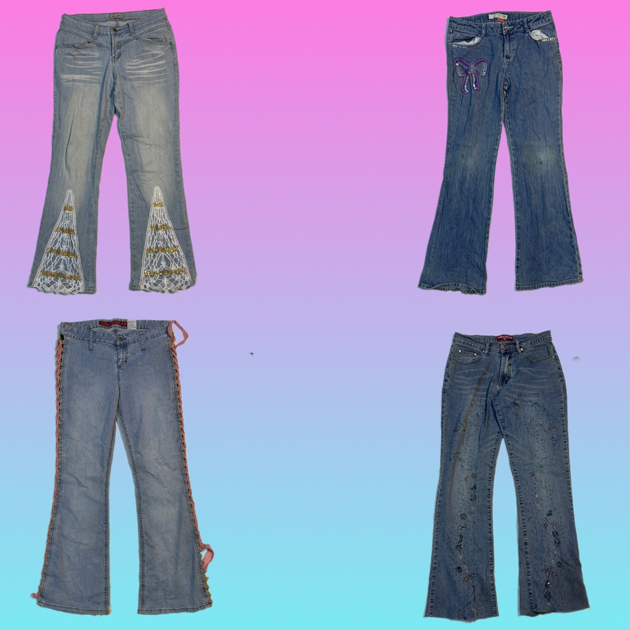 Y2K Unique Denim Flared Jeans (TH-144)