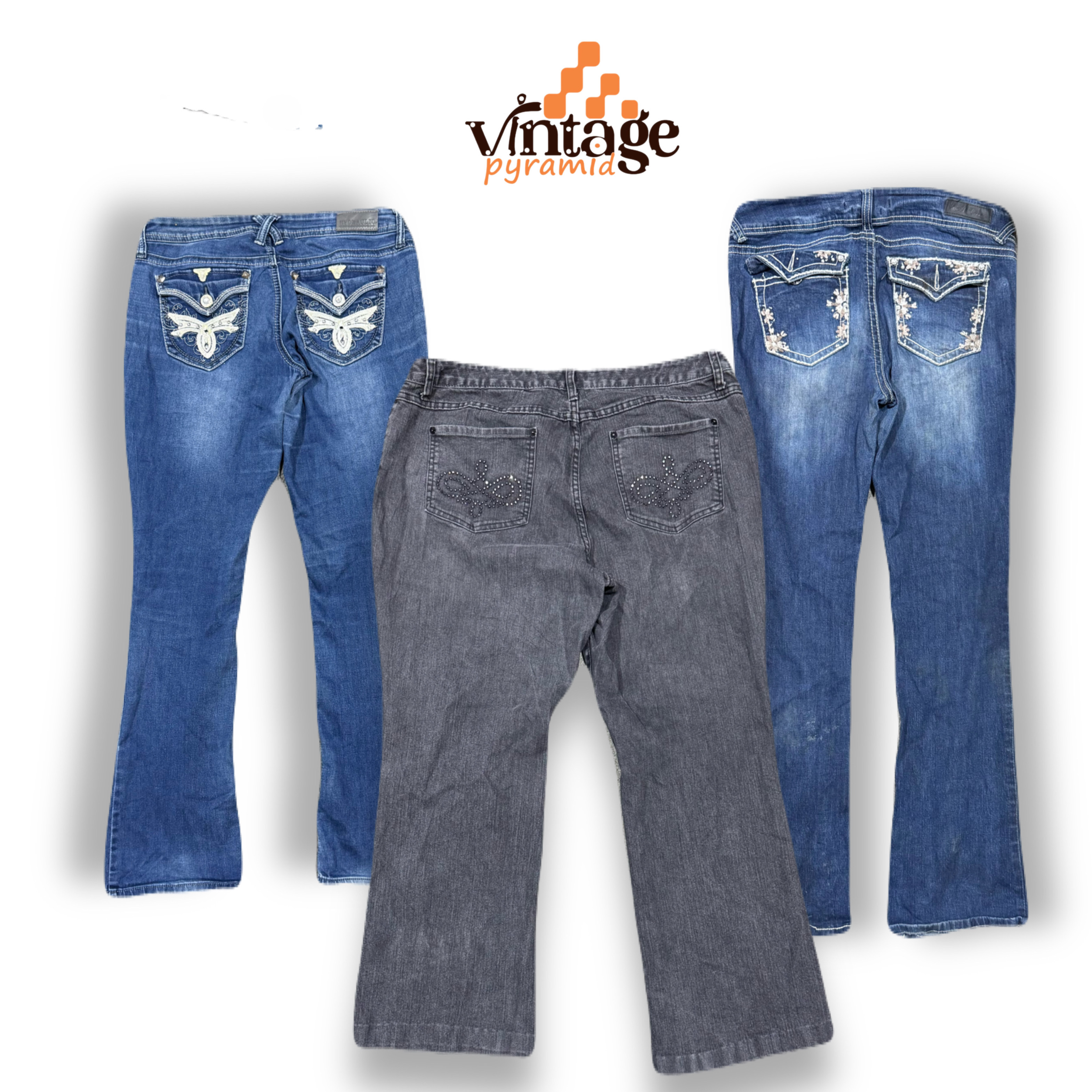 VPX415 Y2K Flared, Bootcut Embellished Jeans