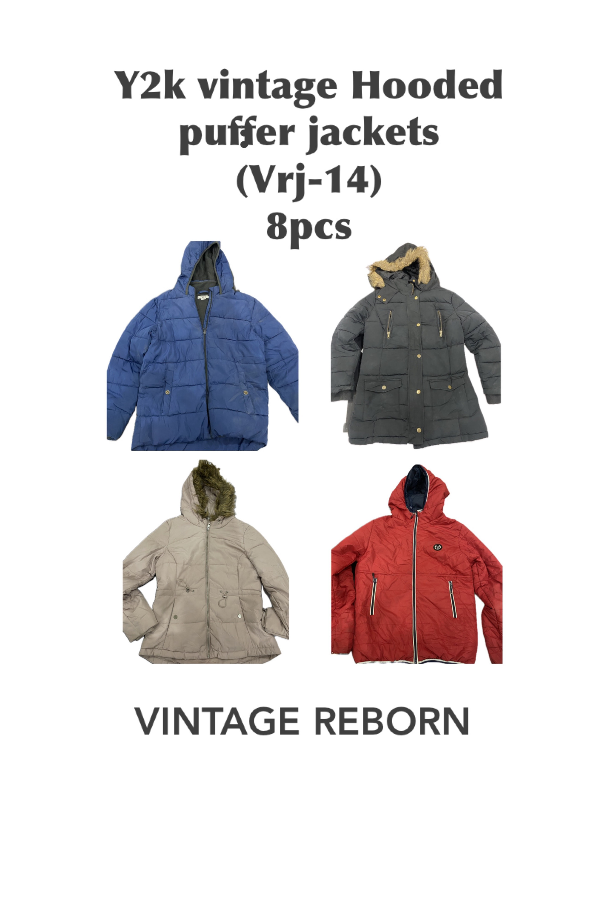 Y2Kビンテージフード付きウィ mens パファージャケットバンドル（VRJ-14） - ミックスカラー＆ファー付き