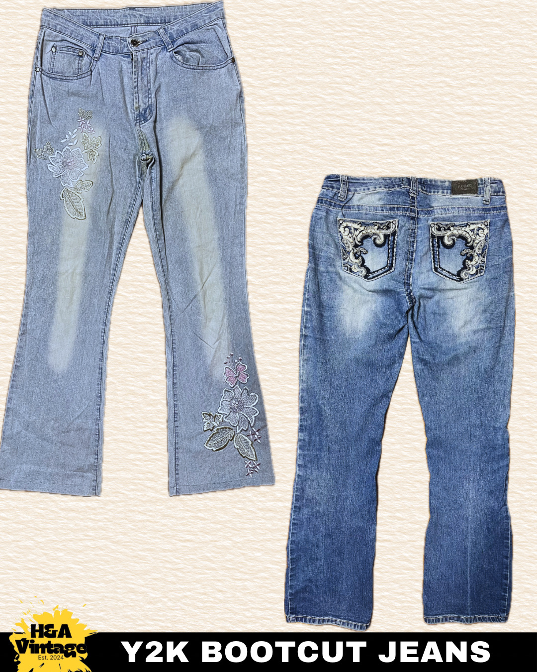 Y2K bestickte oder verzierte Bootcut-Jeans