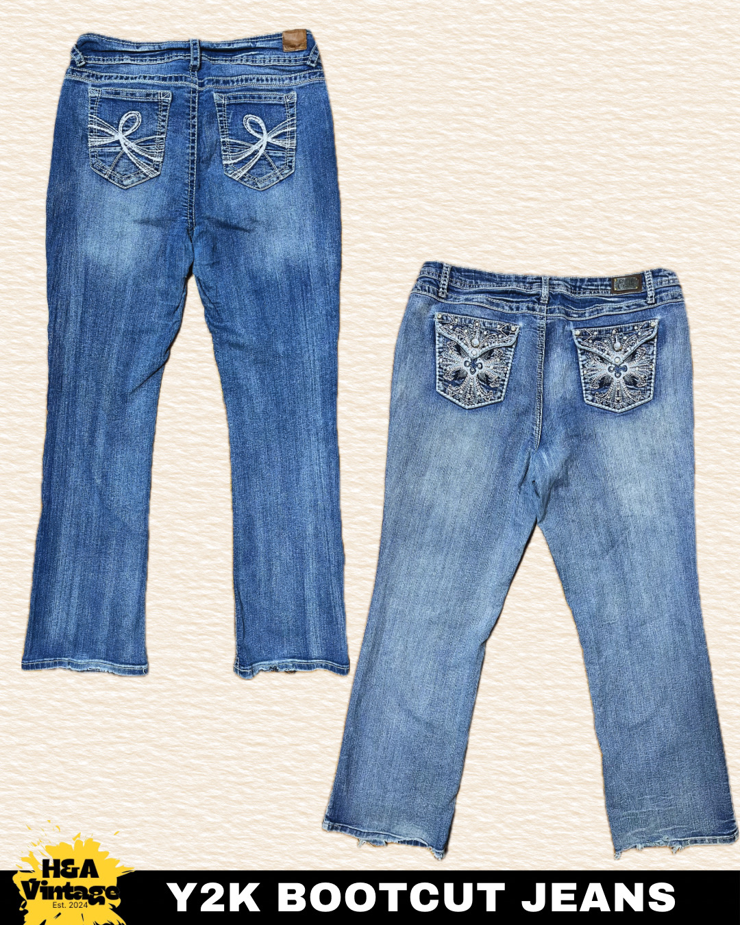 Y2K bestickte oder verzierte Bootcut-Jeans