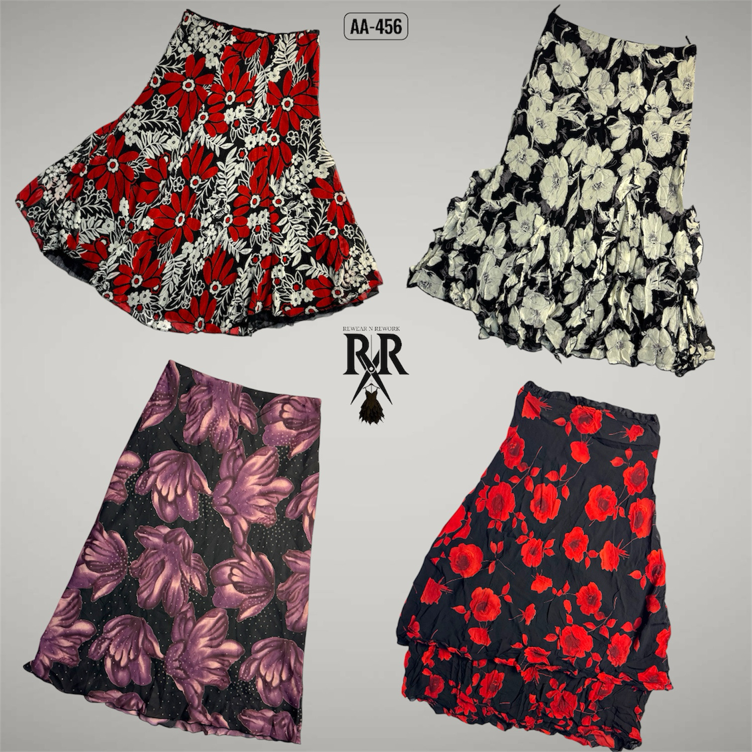 Y2Kフローラルプリントマキシミックスポリスカート（AA-456）