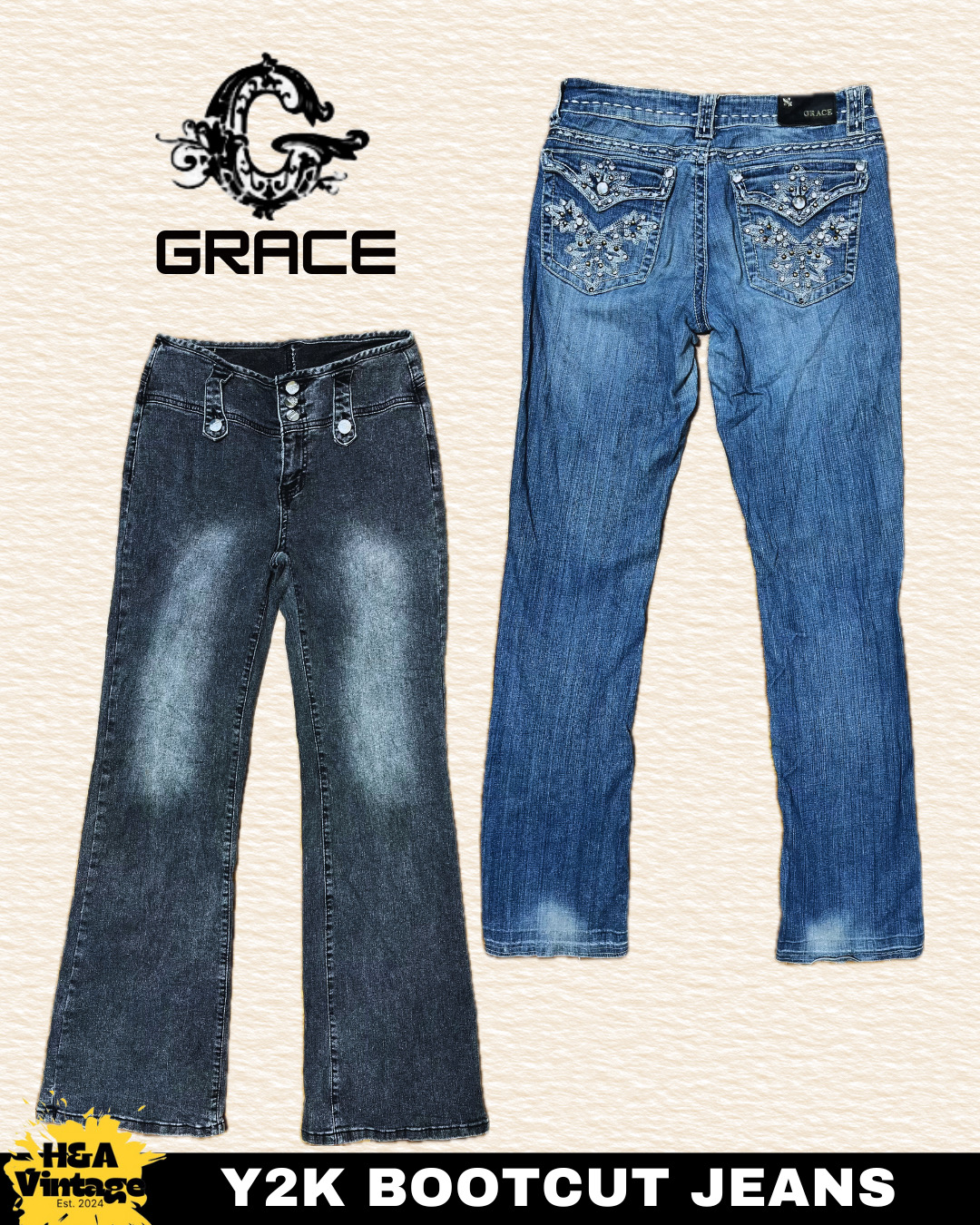 Y2K刺繍入りまたは装飾されたブーツカットジーンズ