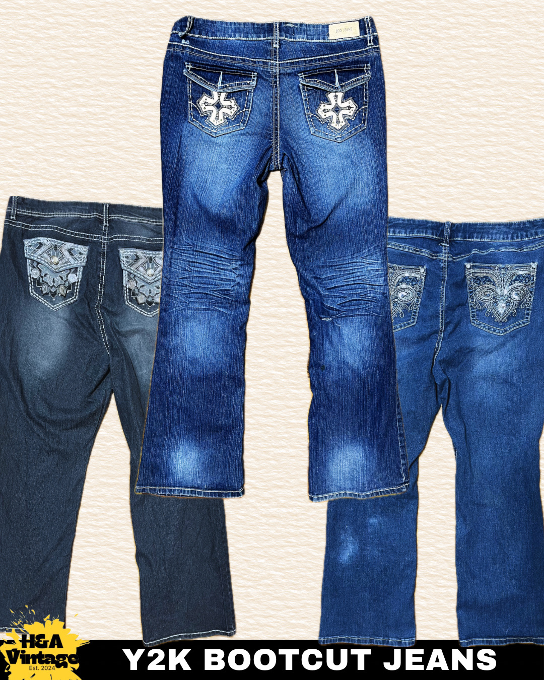 Y2K刺繍入りまたは装飾されたブーツカットジーンズ