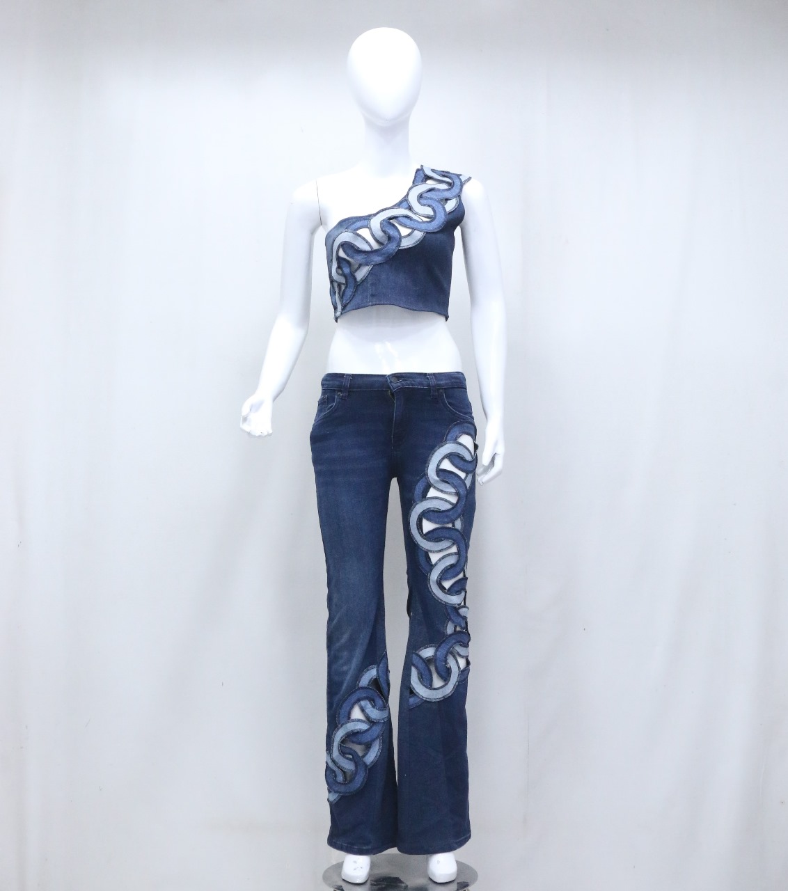 CR797 アップサイクル アシンメトリック チェーンパターン デニム コーオドセット