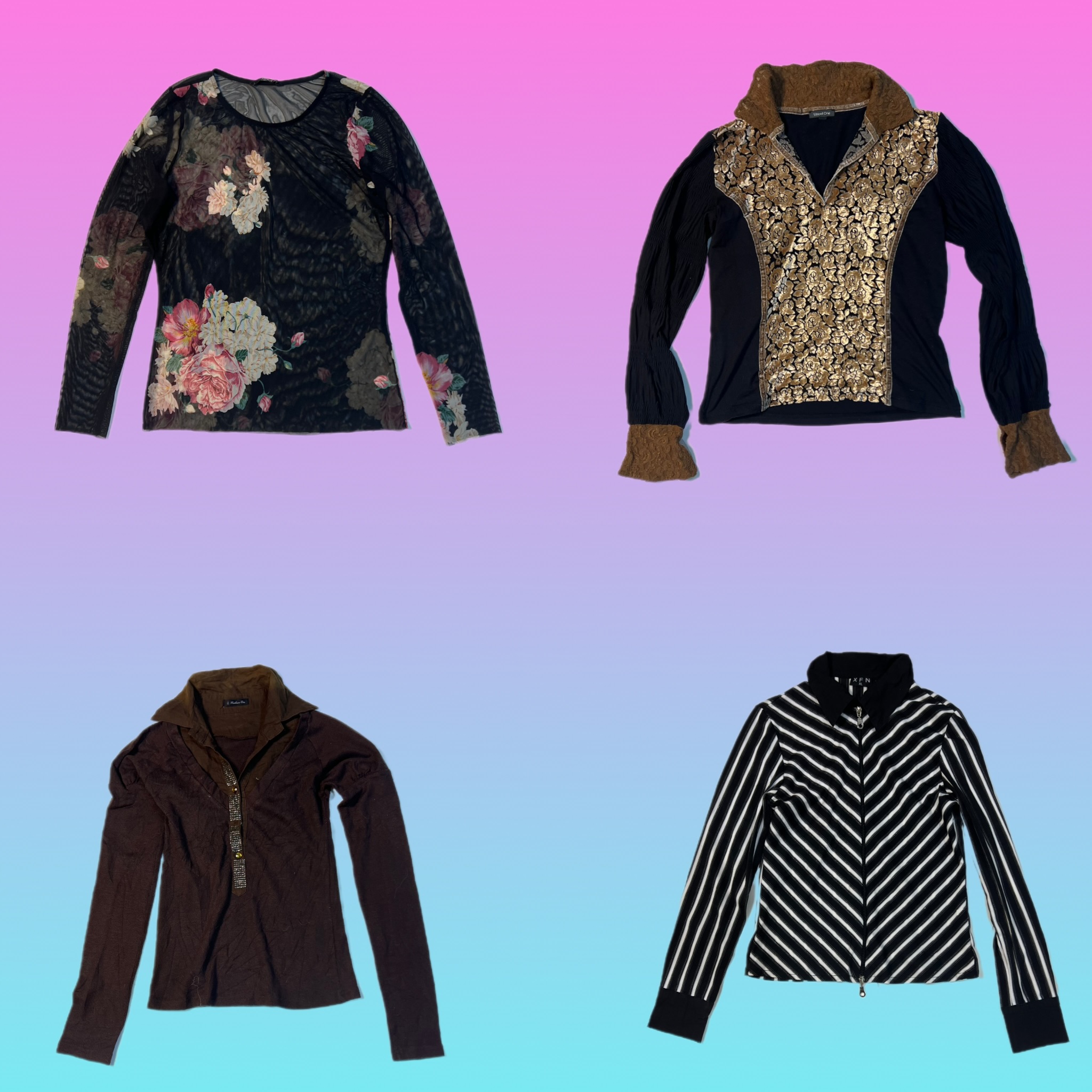 Y2K Schwarzes Mesh Langarmoberteil (TH-164)