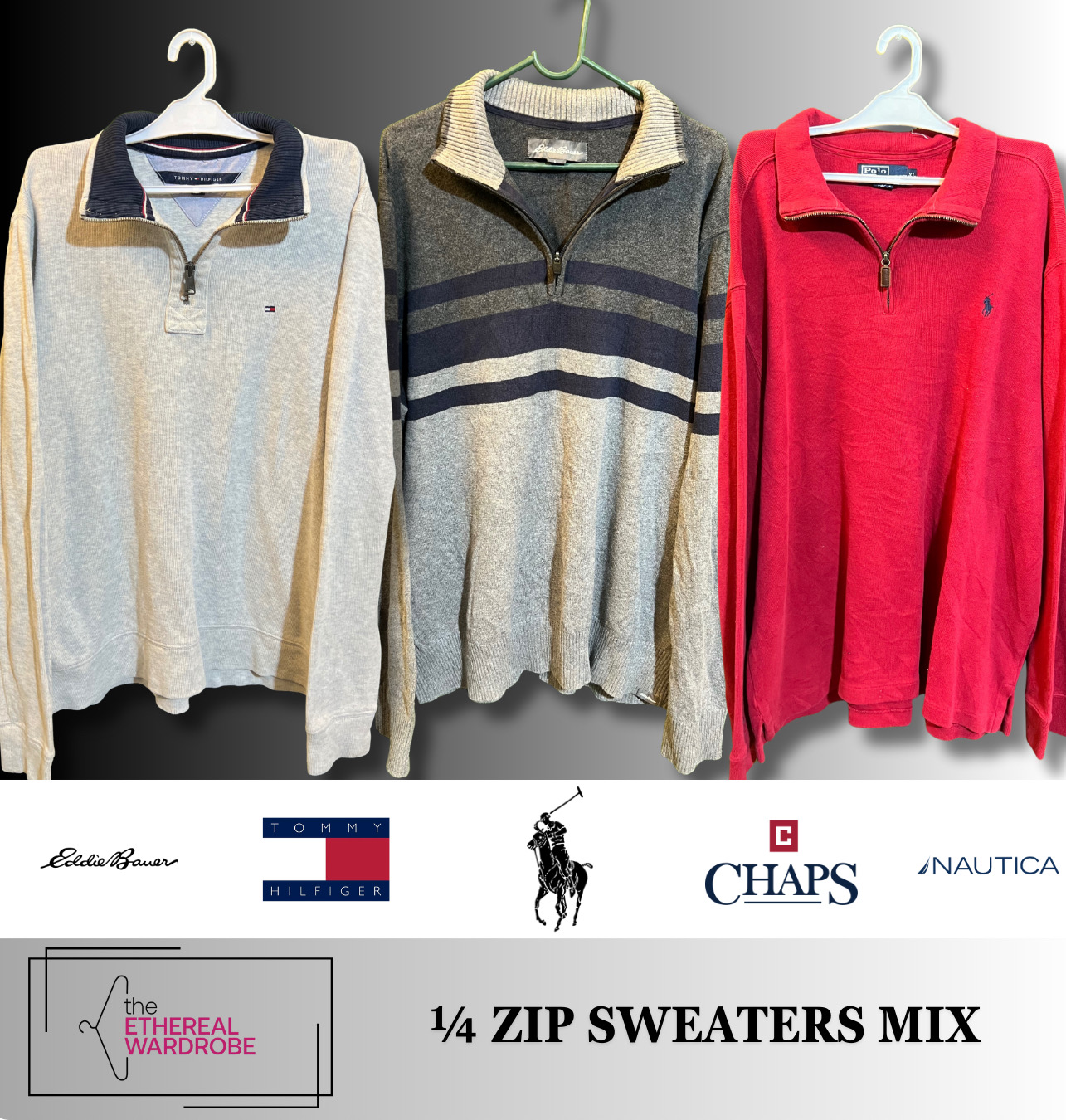 Des pulls 1/4 Zip de marque Premium Mix comprenant Ralph Lauren, Tommy Hilfiger, Chaps, Nautica, Eddie Bauer et d'autres marques