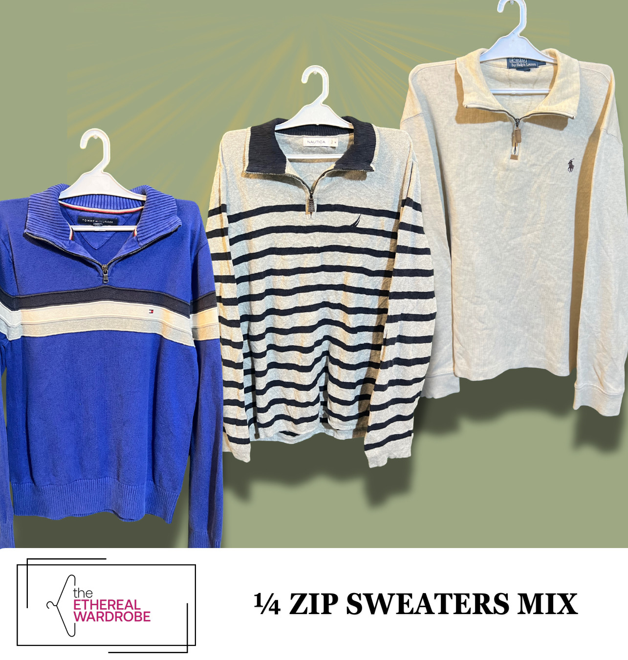 Branded 1/4 Zip sweaters including Ralph Lauren, Tommy hilfiger, Chaps and Nautica