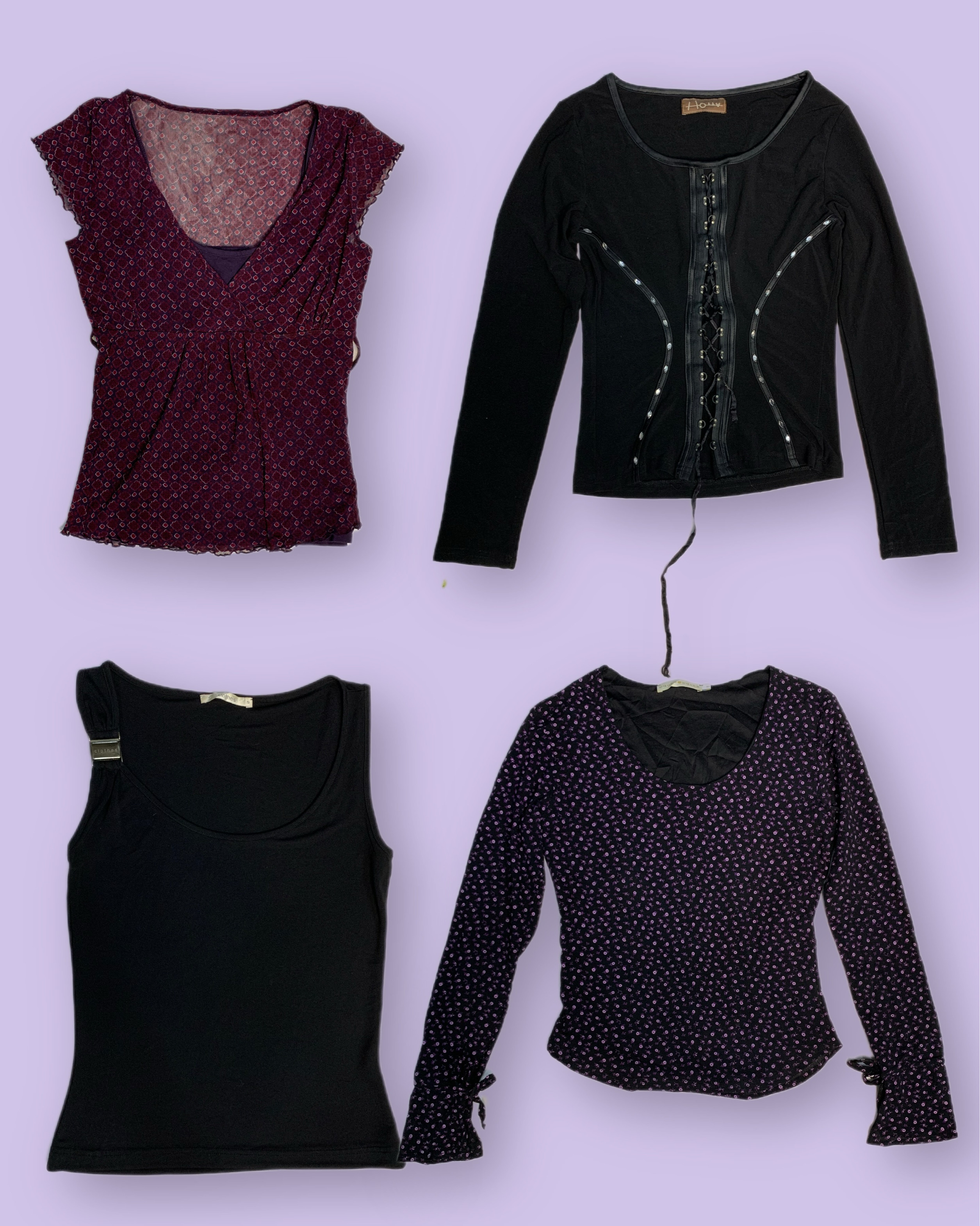 Y2k Basic mit schwarzen und lila Oberteilen