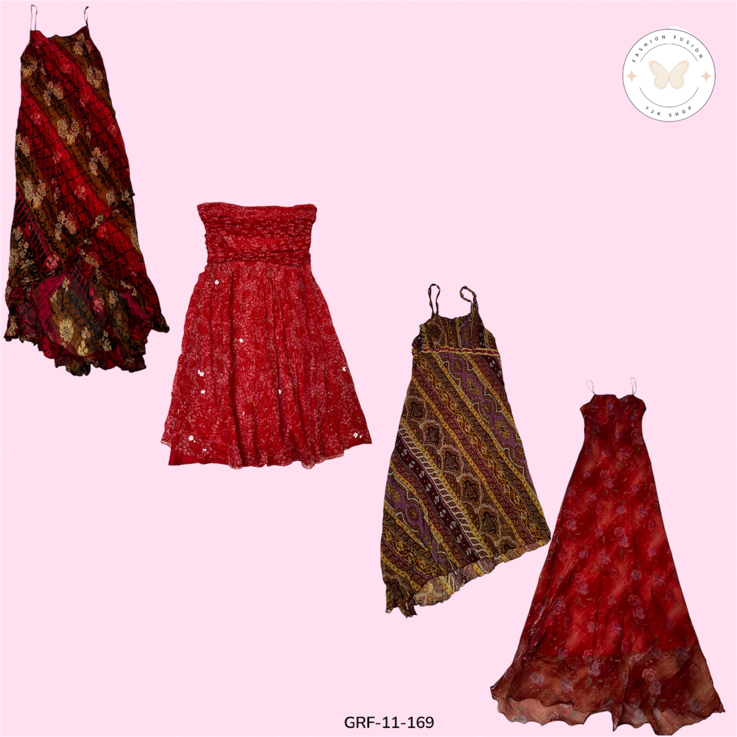 Chic Red Printed Dress – Soft Poly Fabric, Everyday Style (GRF-11-169)