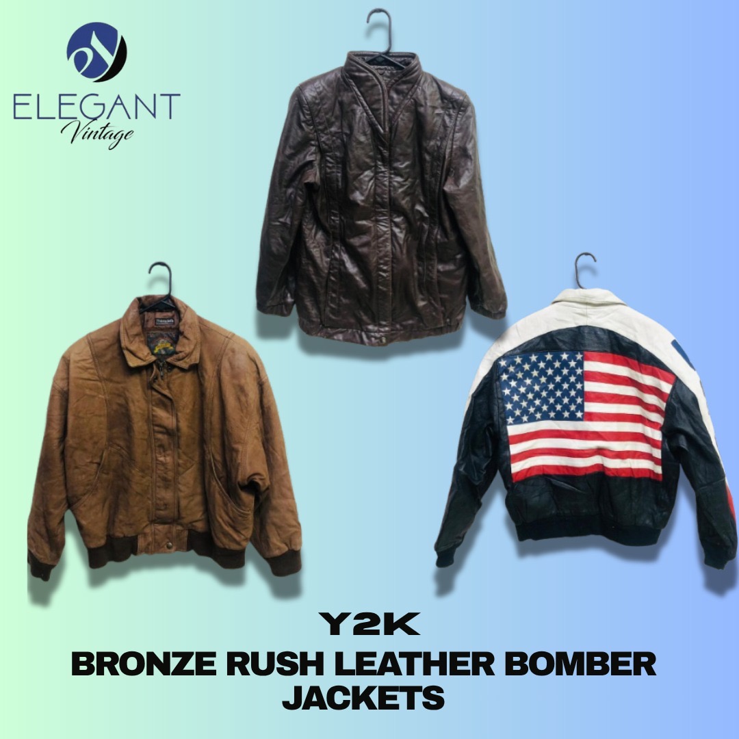 Y2K Bronze Rush Leather Bomber Jackets - EV1228