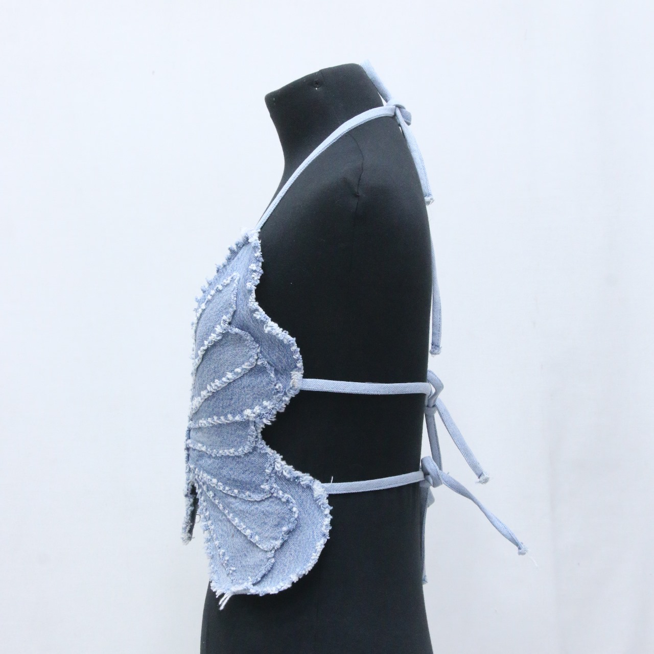 CR831 Upcycled Denim Butterfly Crop Top