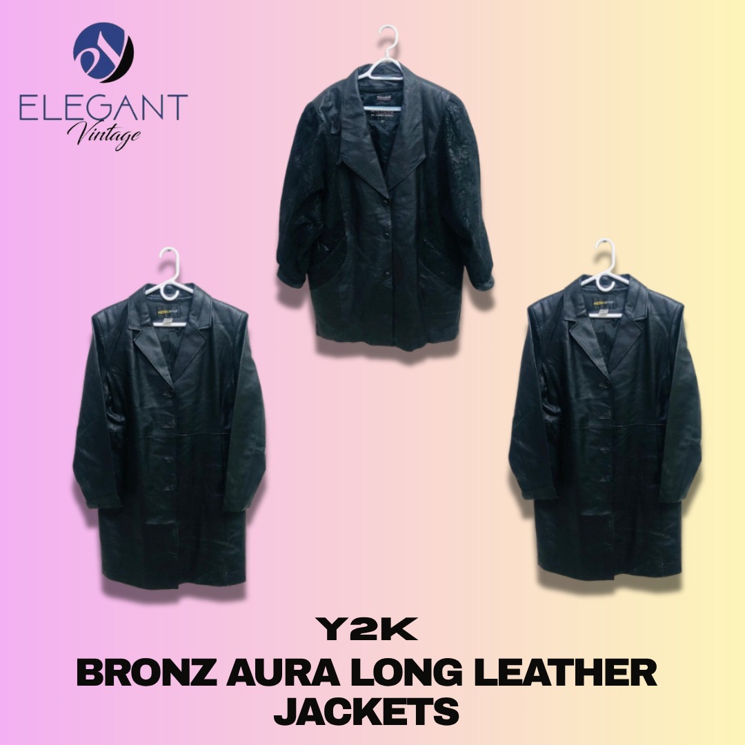 Y2K Bronz Aura Long Leather Jackets - EV1242